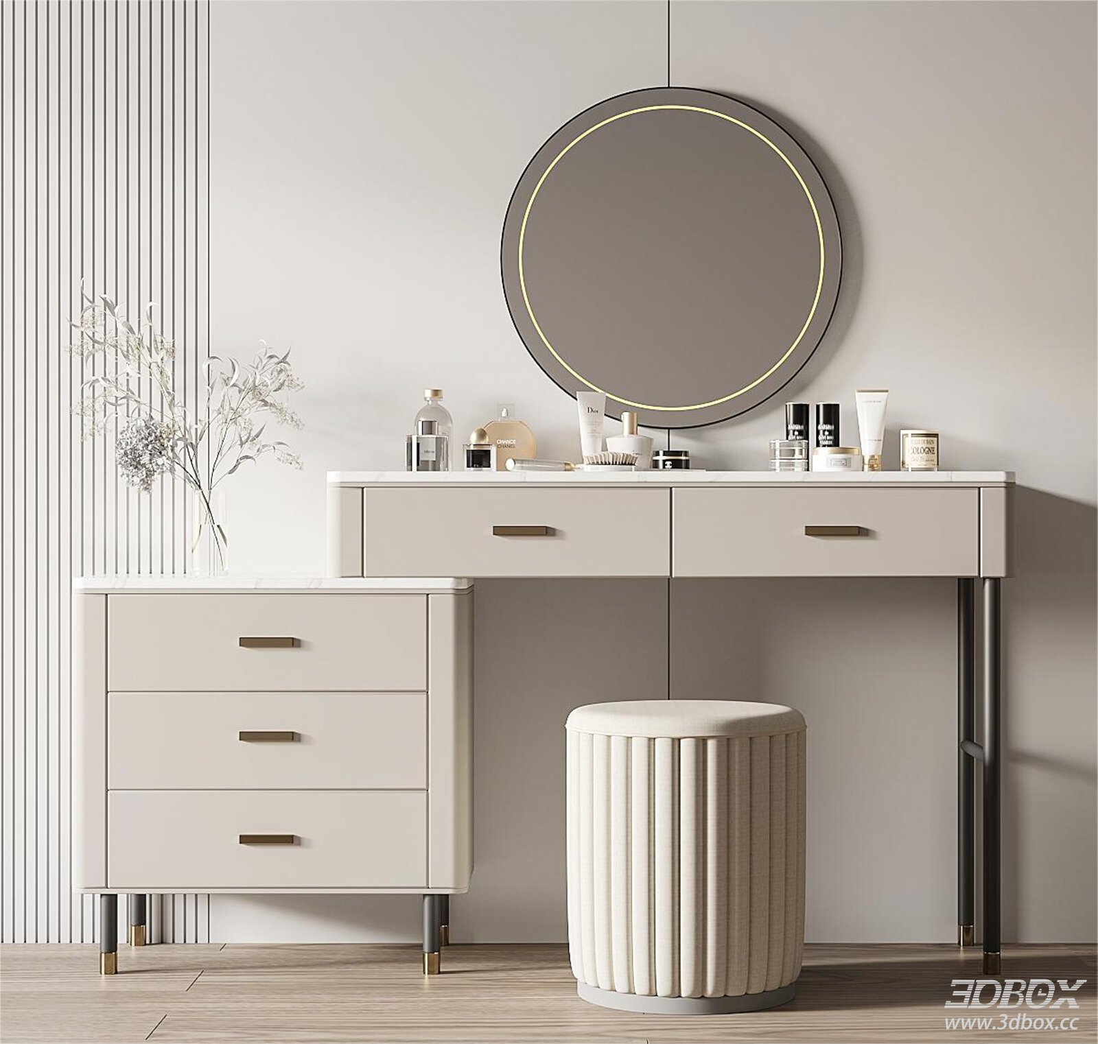 Modern Dressing Table with Mirror and Stool