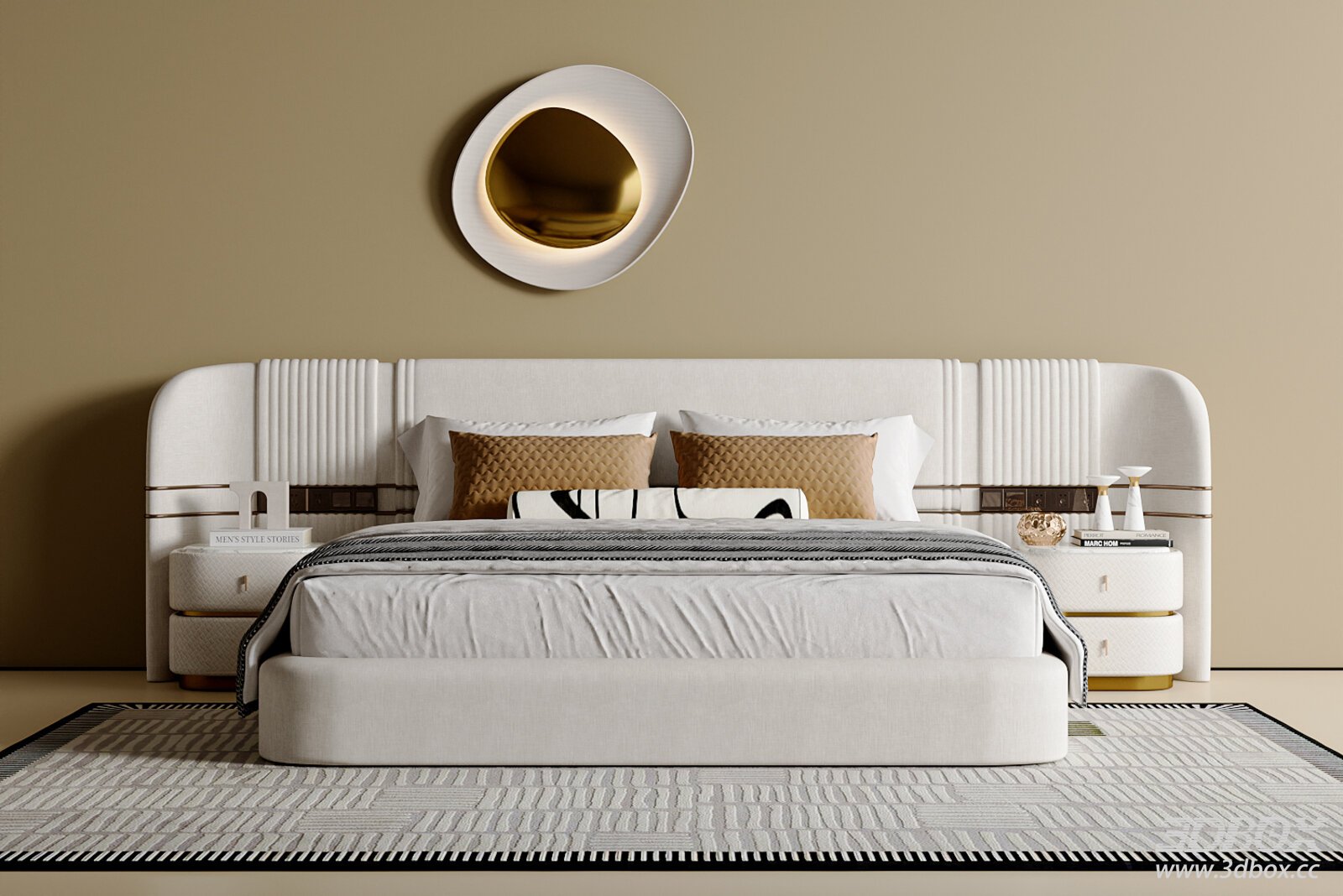 Luxury Upholstered Double Bed with Nightstands