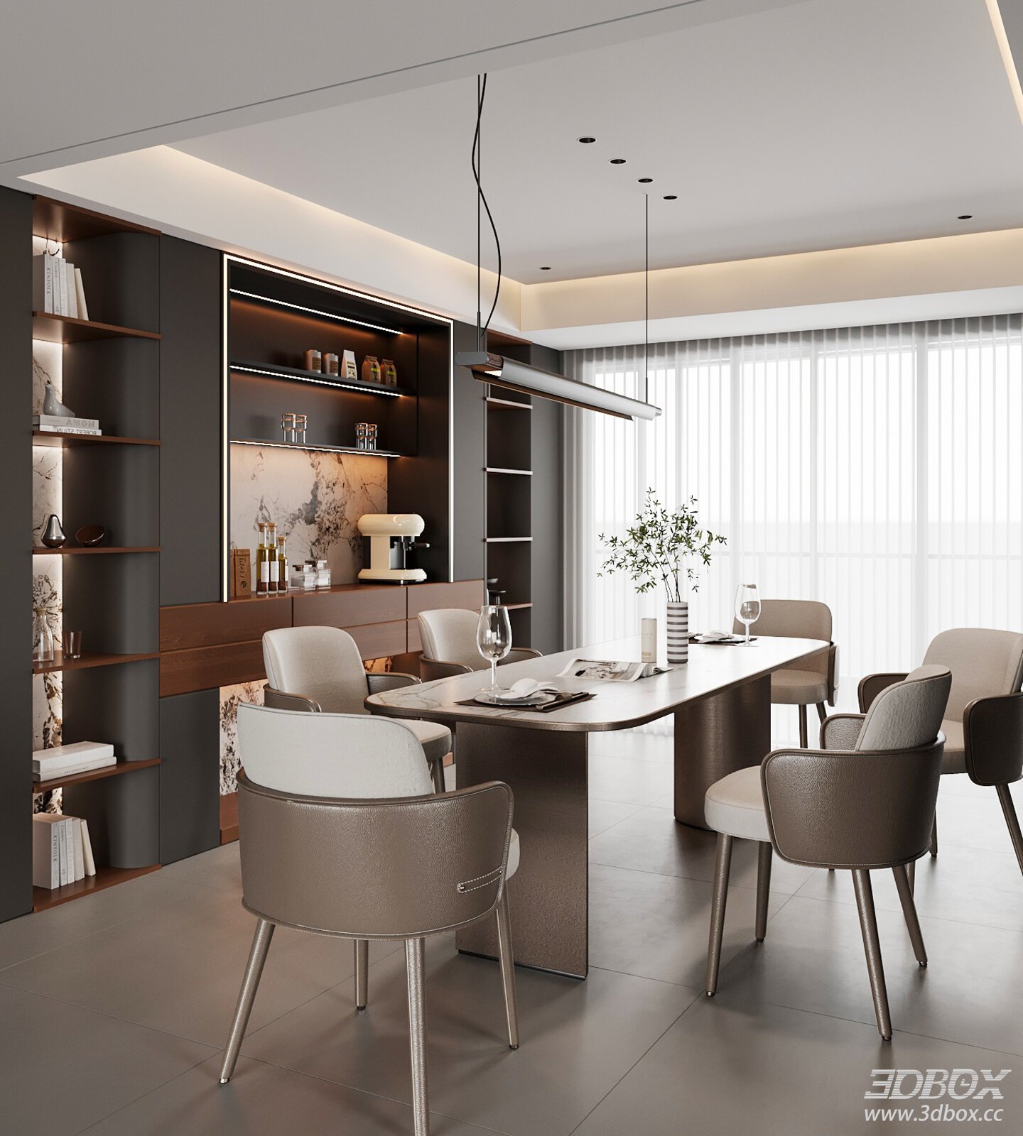 Modern Dining Table and Chairs Set with Cabinet
