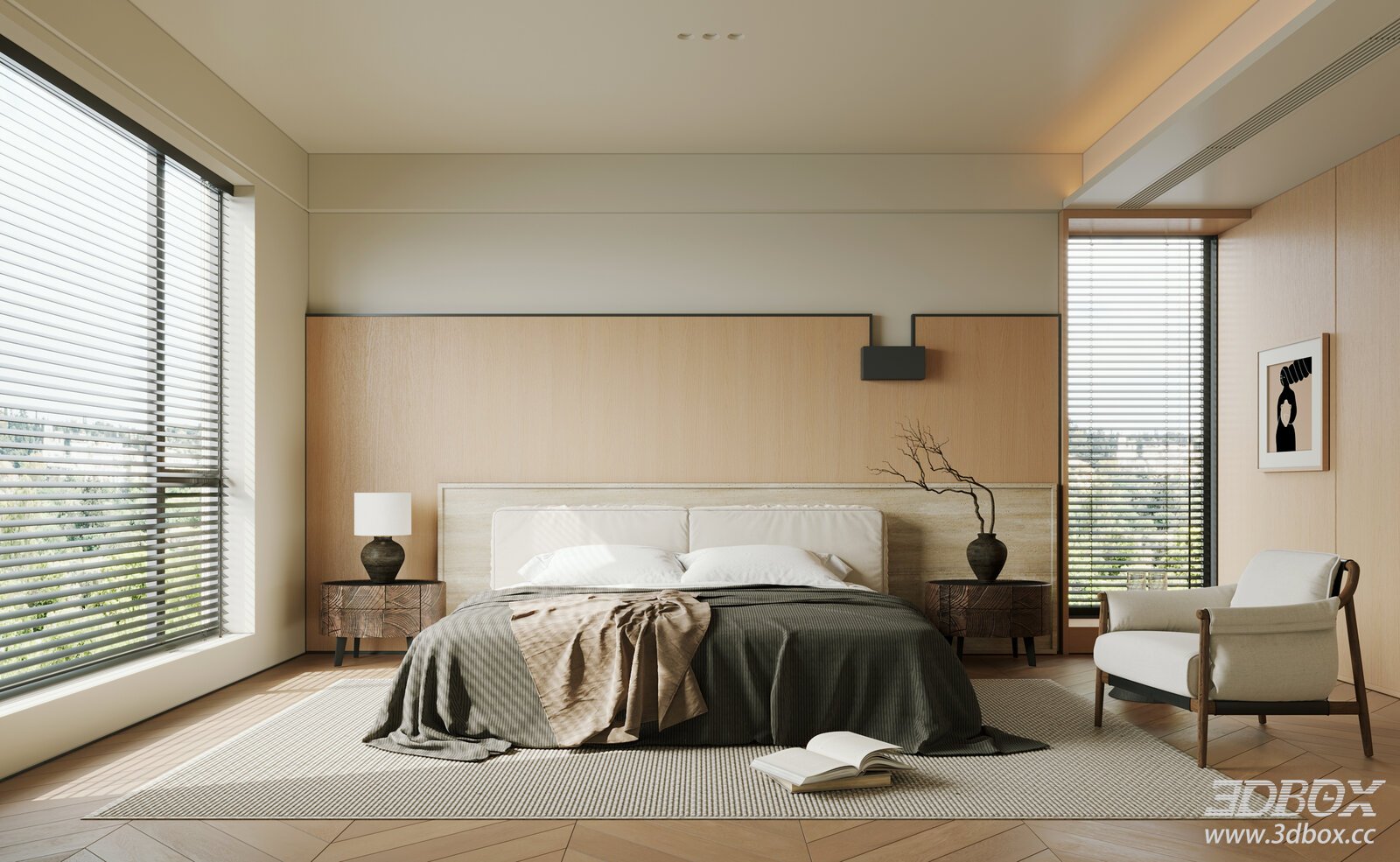 Modern Wooden Bedroom with Bay Window
