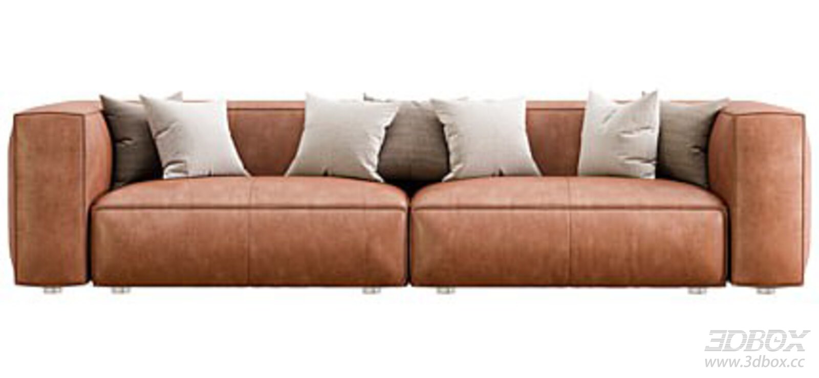 Double - seater Leather Sofa with Pillows