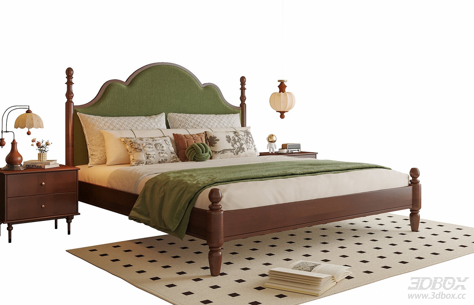American - style Double Bed with Nightstands and Pendant Light
