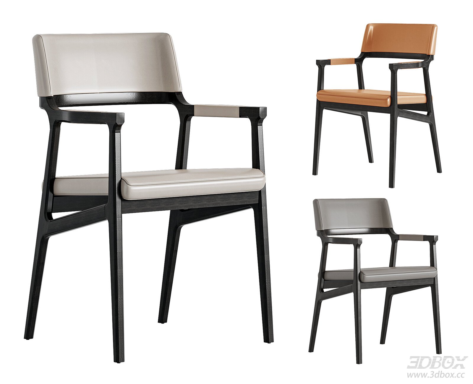 Modern Wooden Armchair with Leather Upholstery