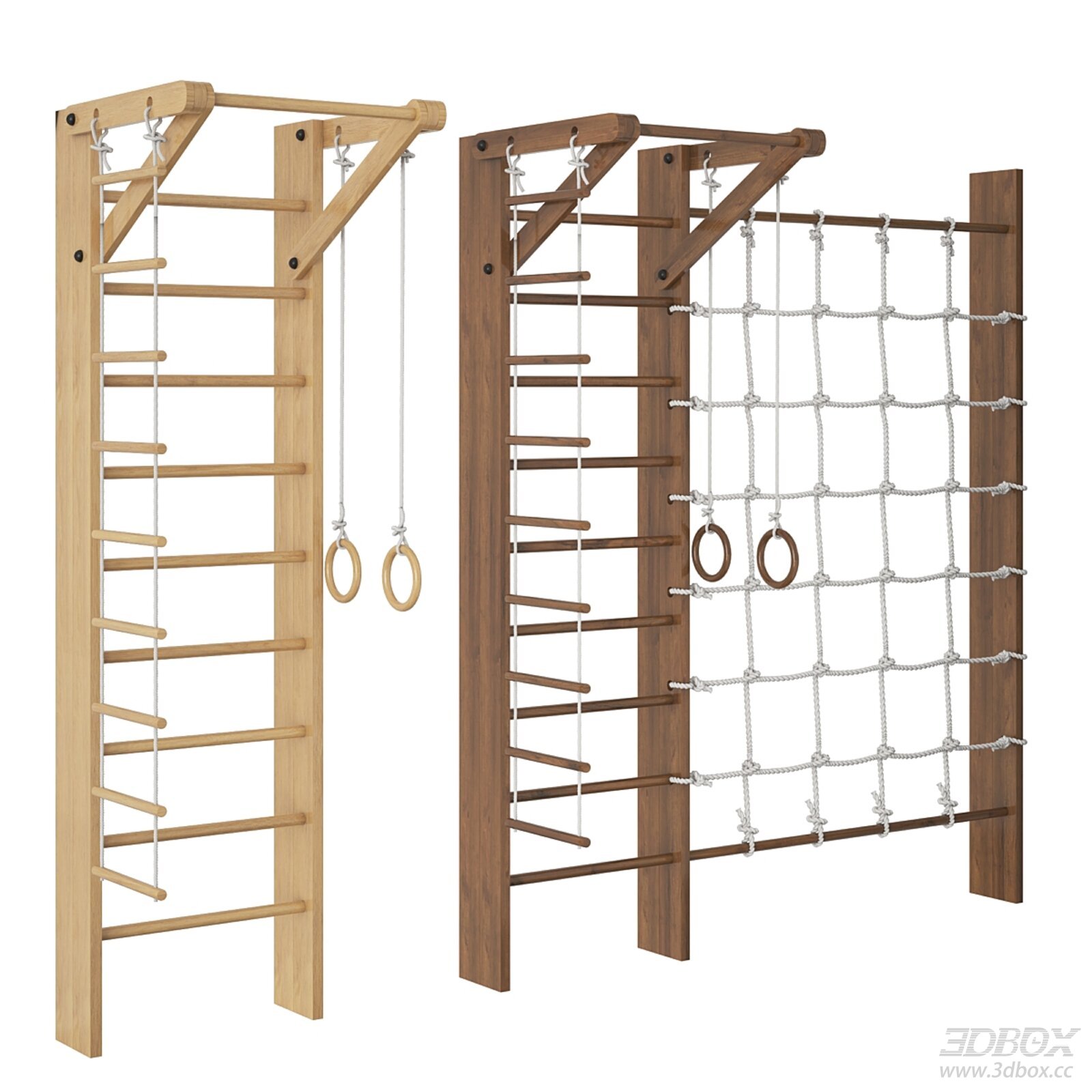 Swedish Wooden Climbing Frame with Rings and Net