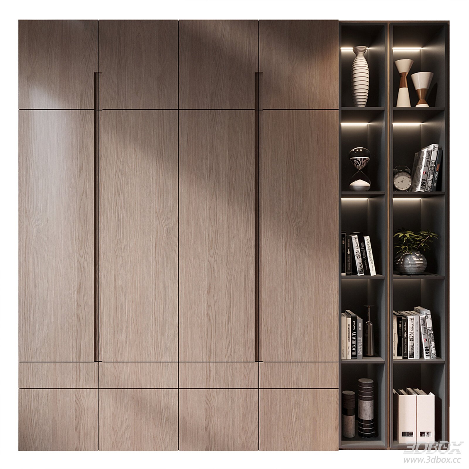 Modern Wooden Wardrobe with Display Shelf