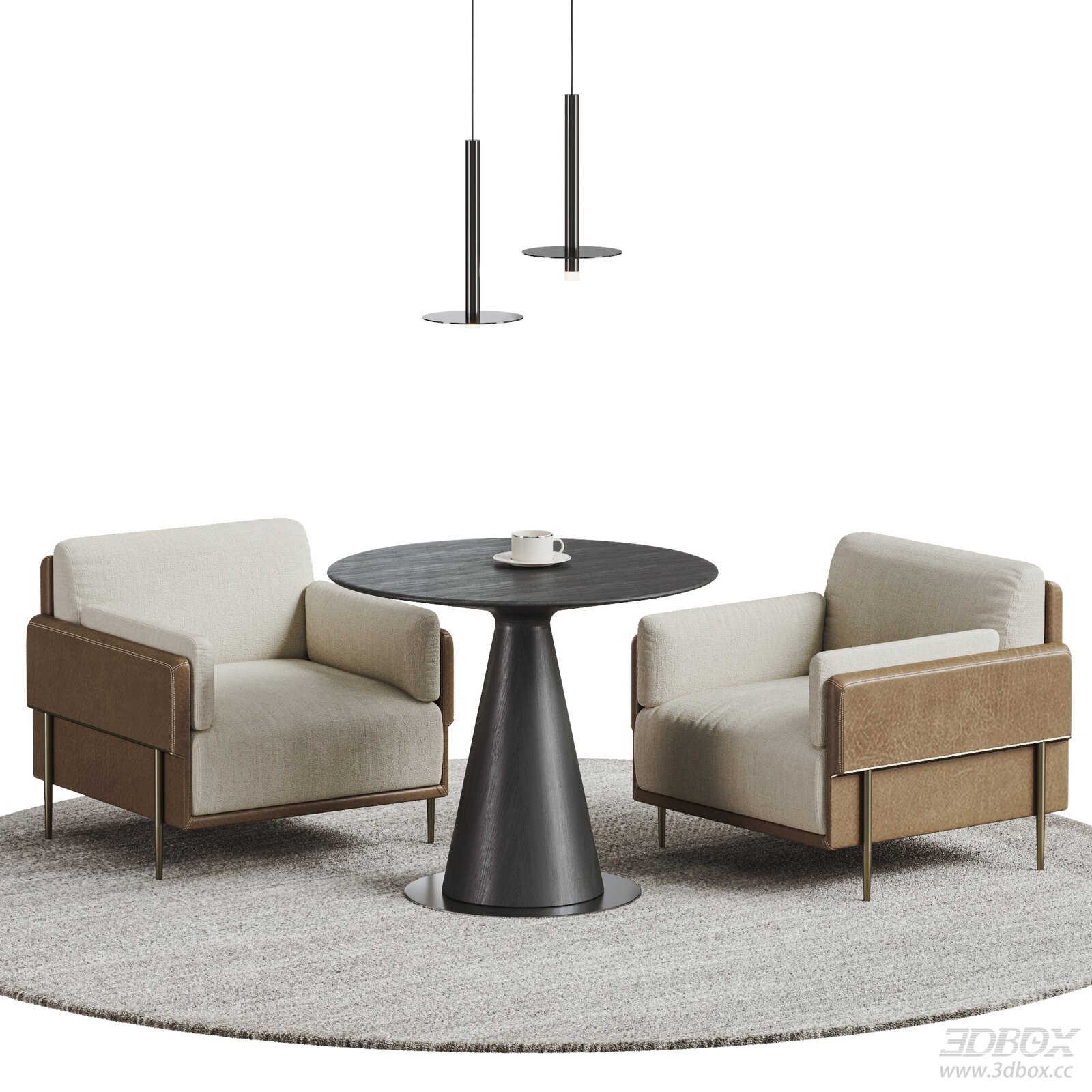 Modern Minotti Coffee Table with Armchairs