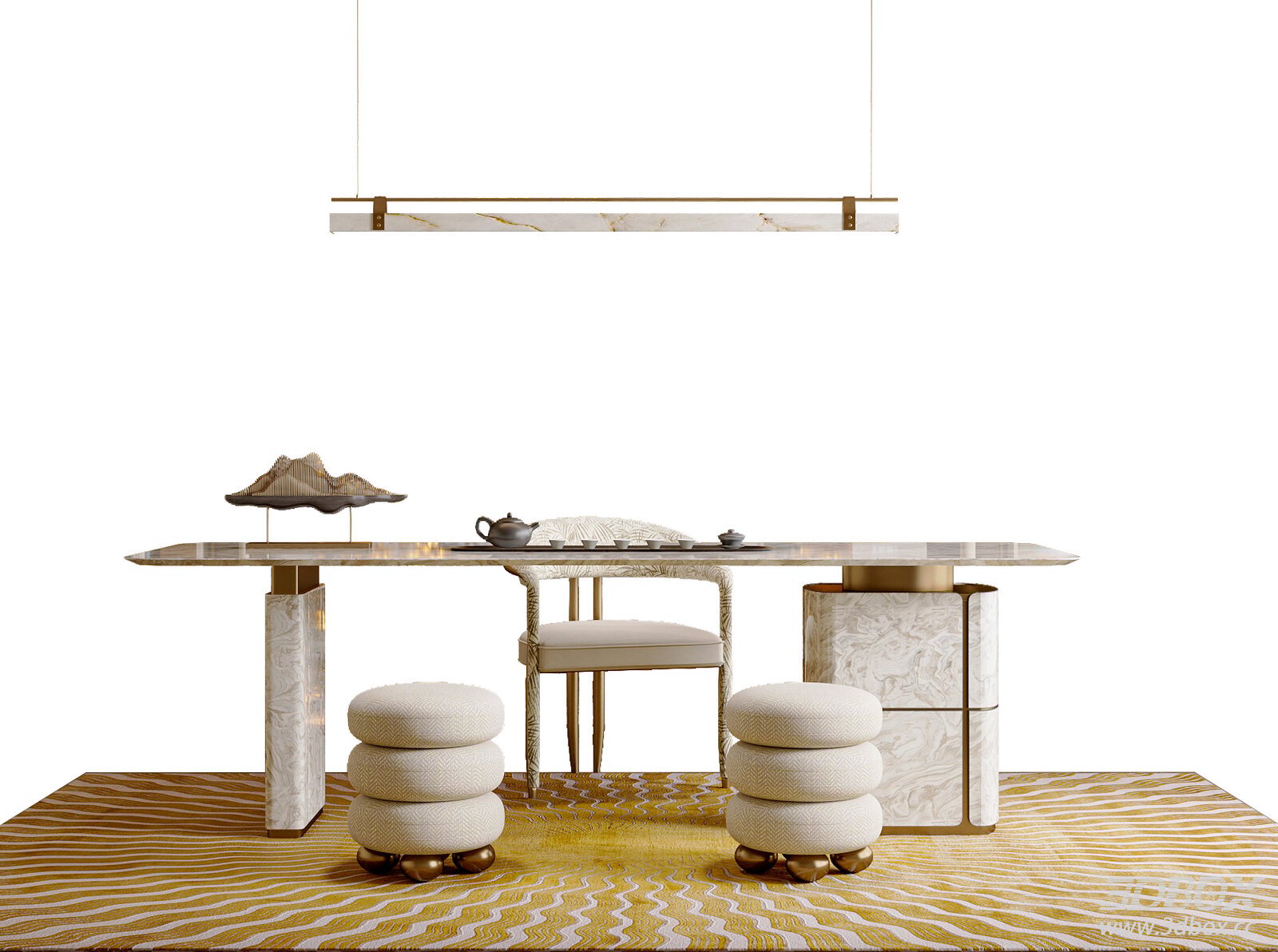 Luxury Tea Table and Chair Set with Chandelier