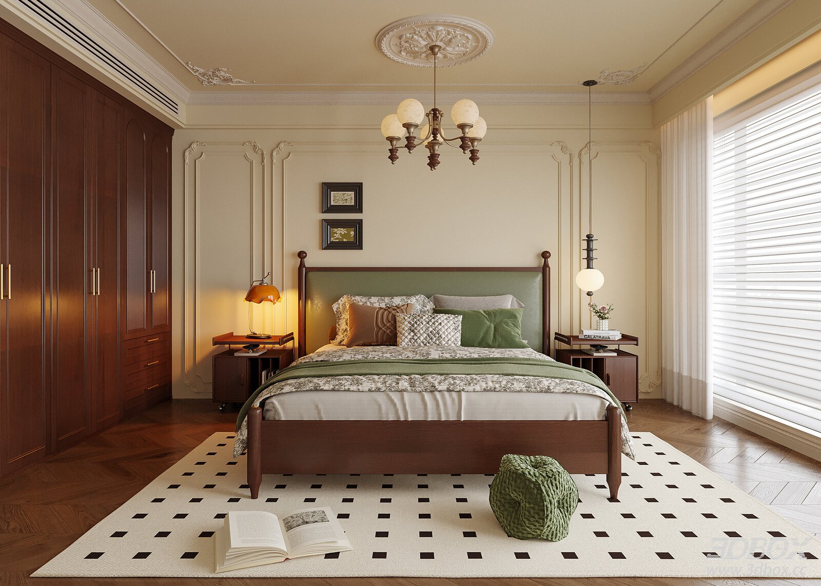 French - style Bedroom with Double Bed, Bedside Tables and Chandelier