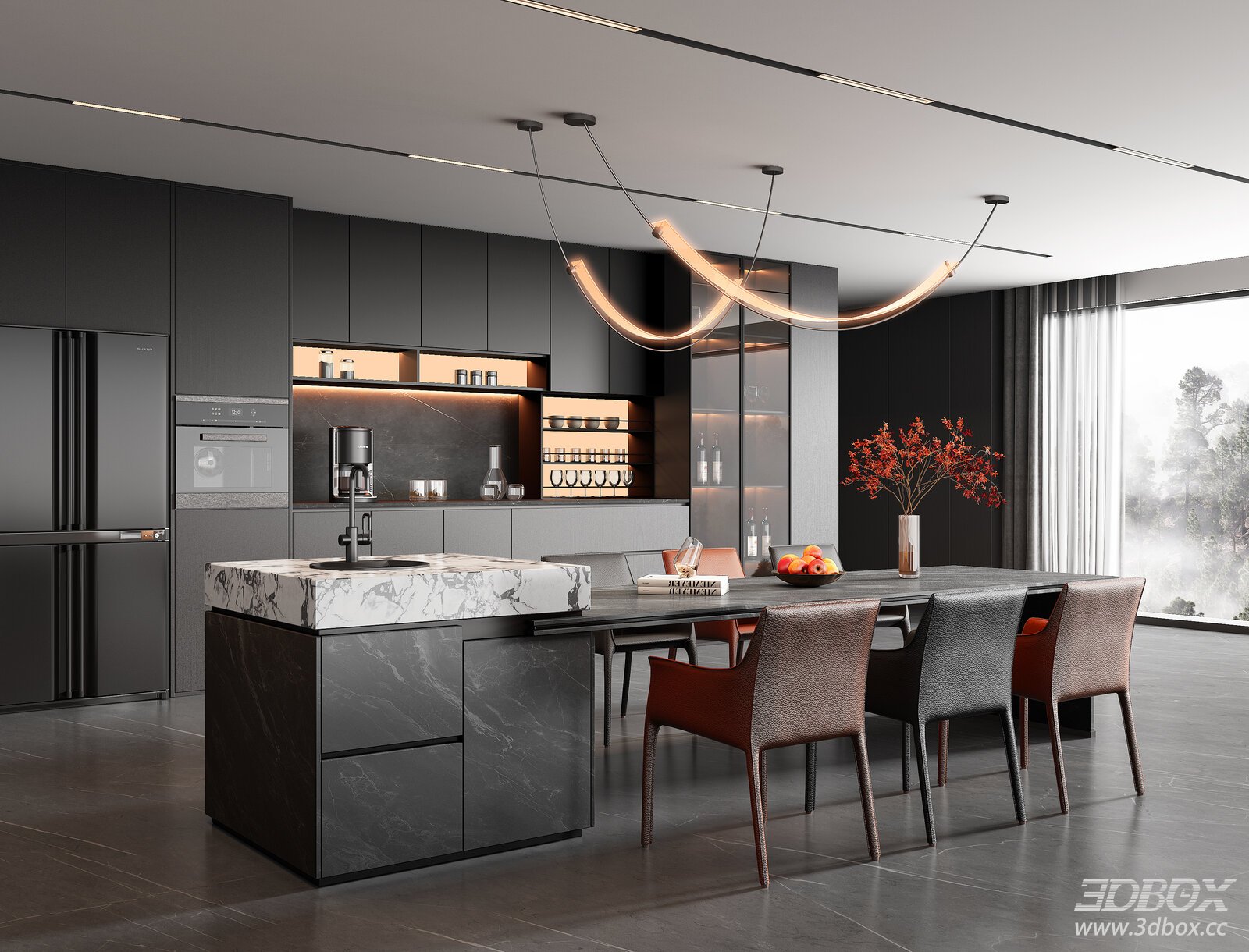 Modern Italian Island Kitchen - Dining Space