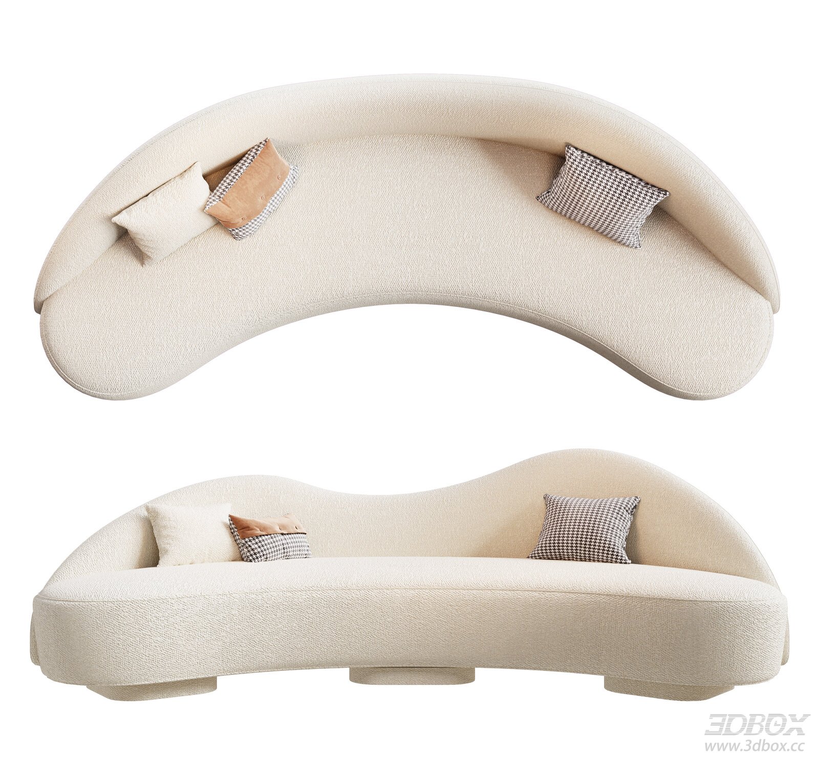 Modern Curved Fabric Sofa with Pillows