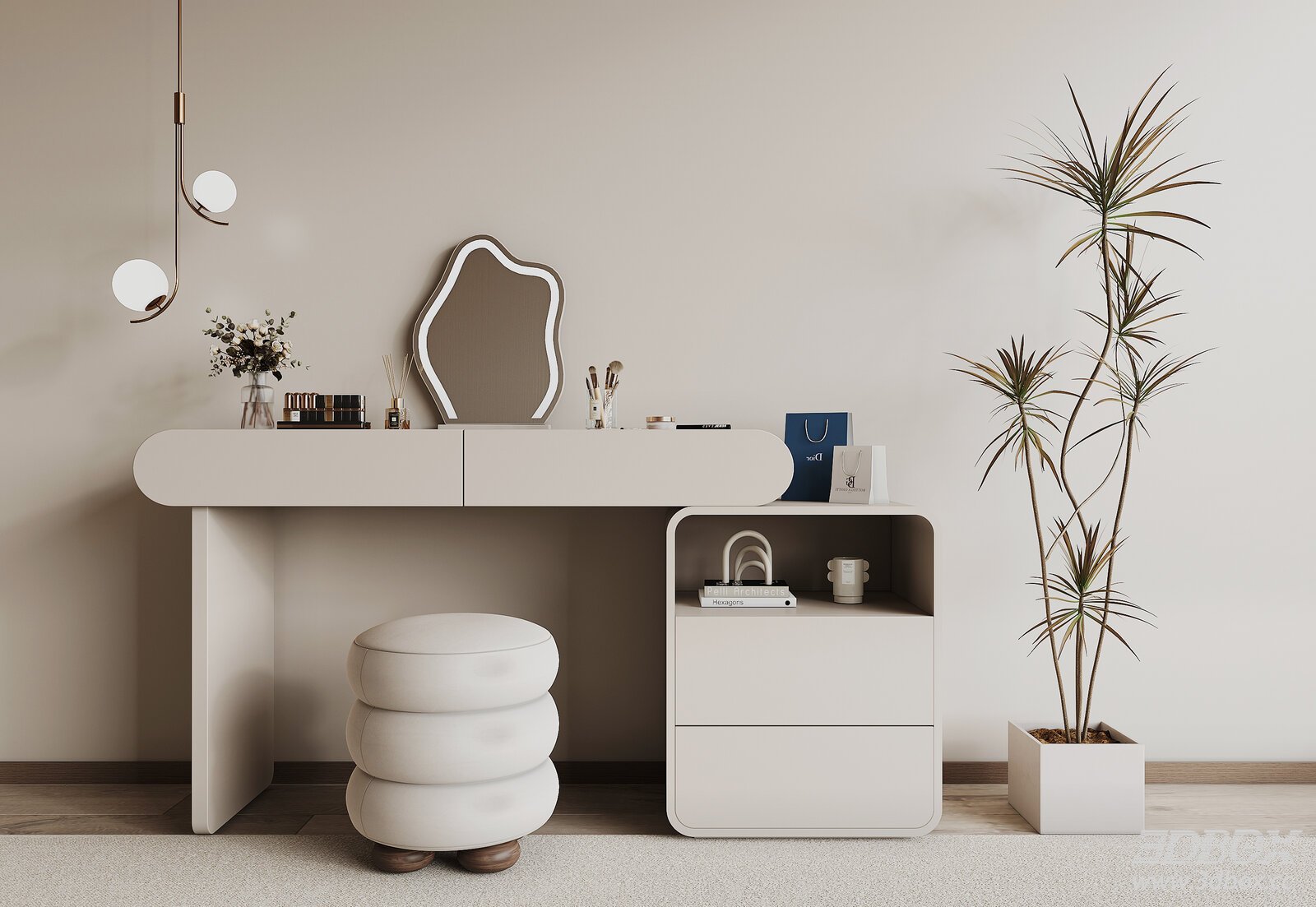 Modern Dressing Table with Stool and Mirror