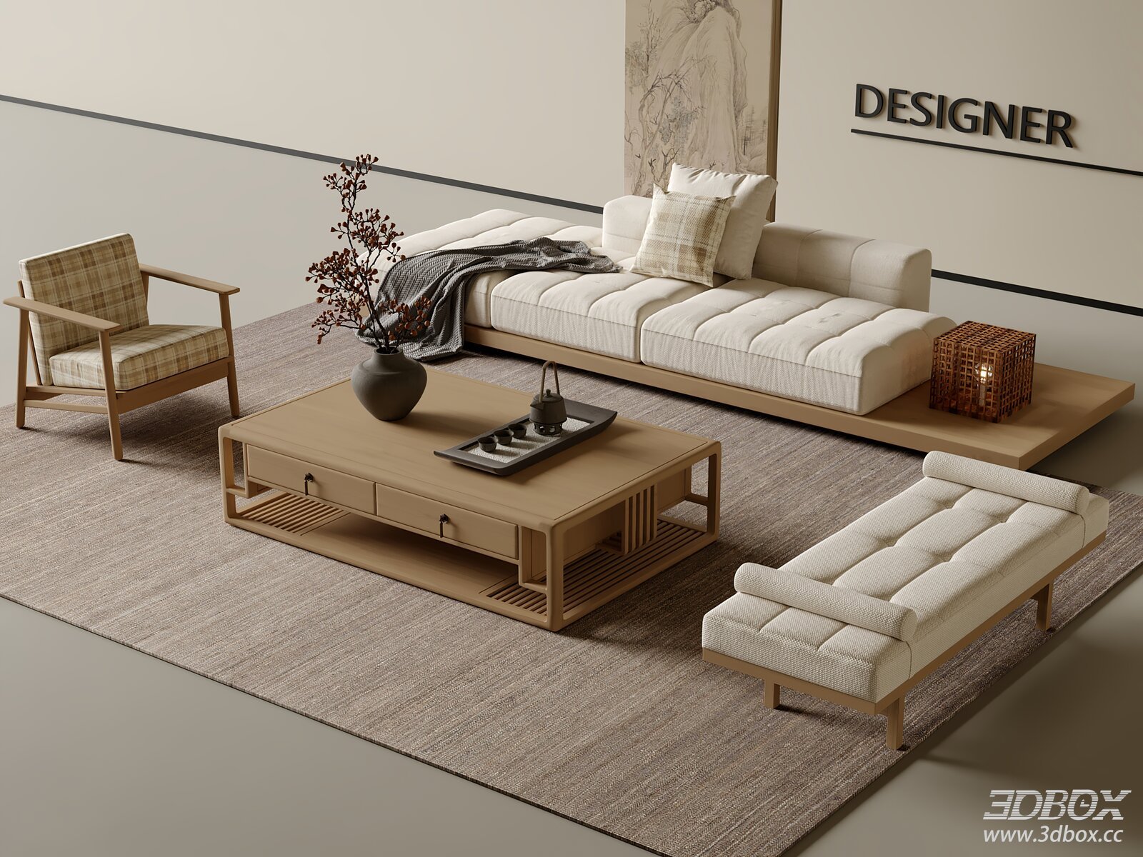Chinese - style Sofa and Coffee Table Set