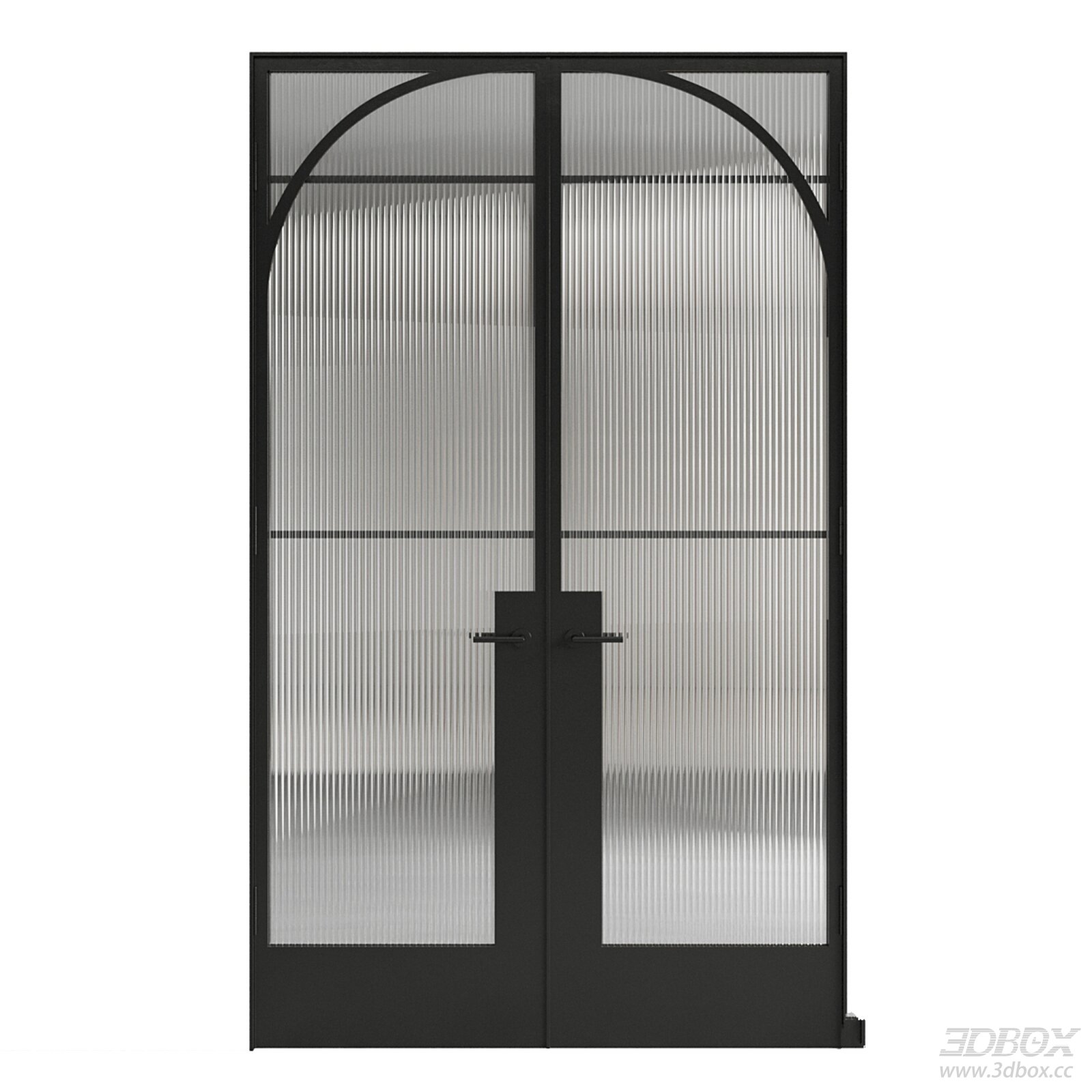 Steel Double - Door with Arched Design and Ribbed Glass