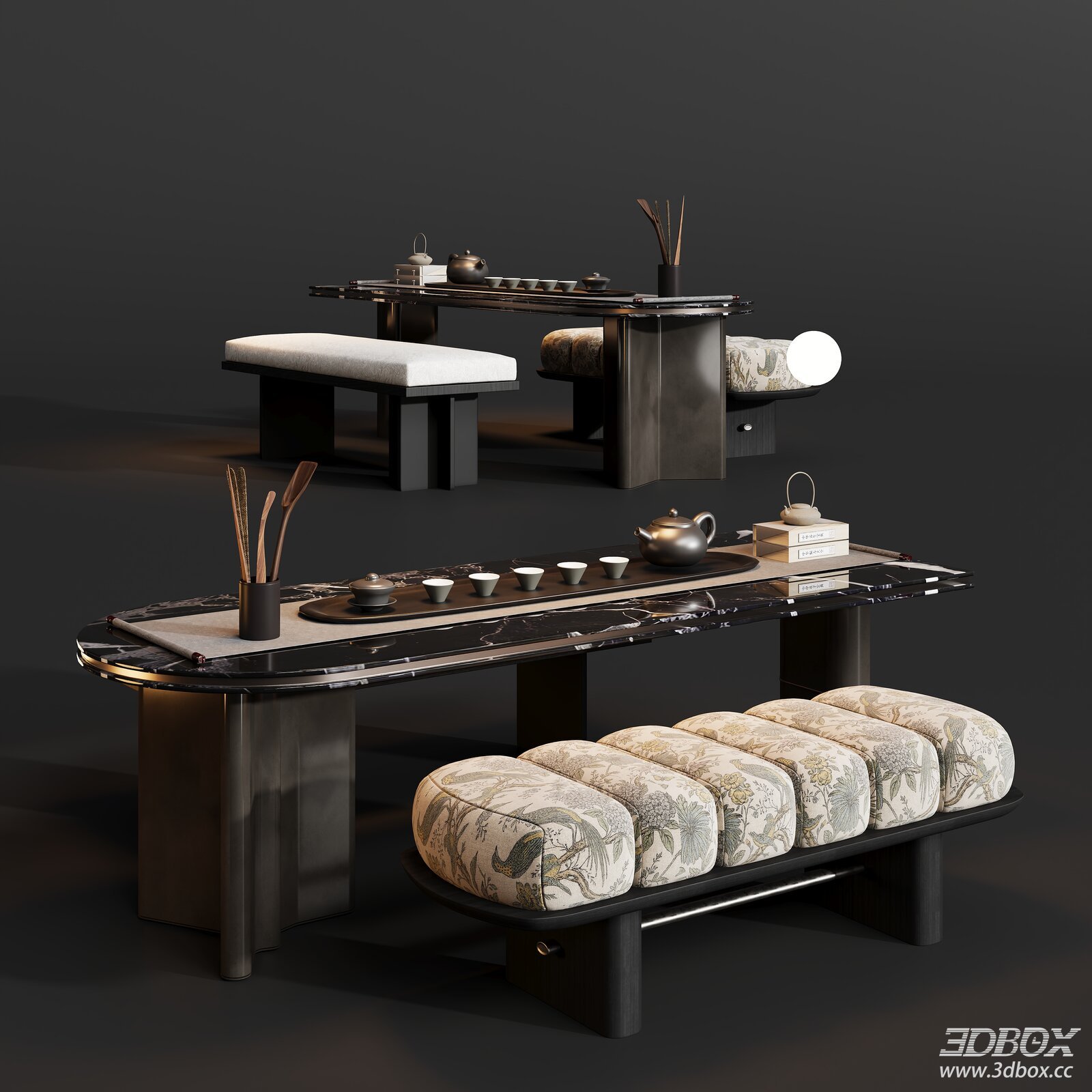 Modern Tea Table and Bench Set