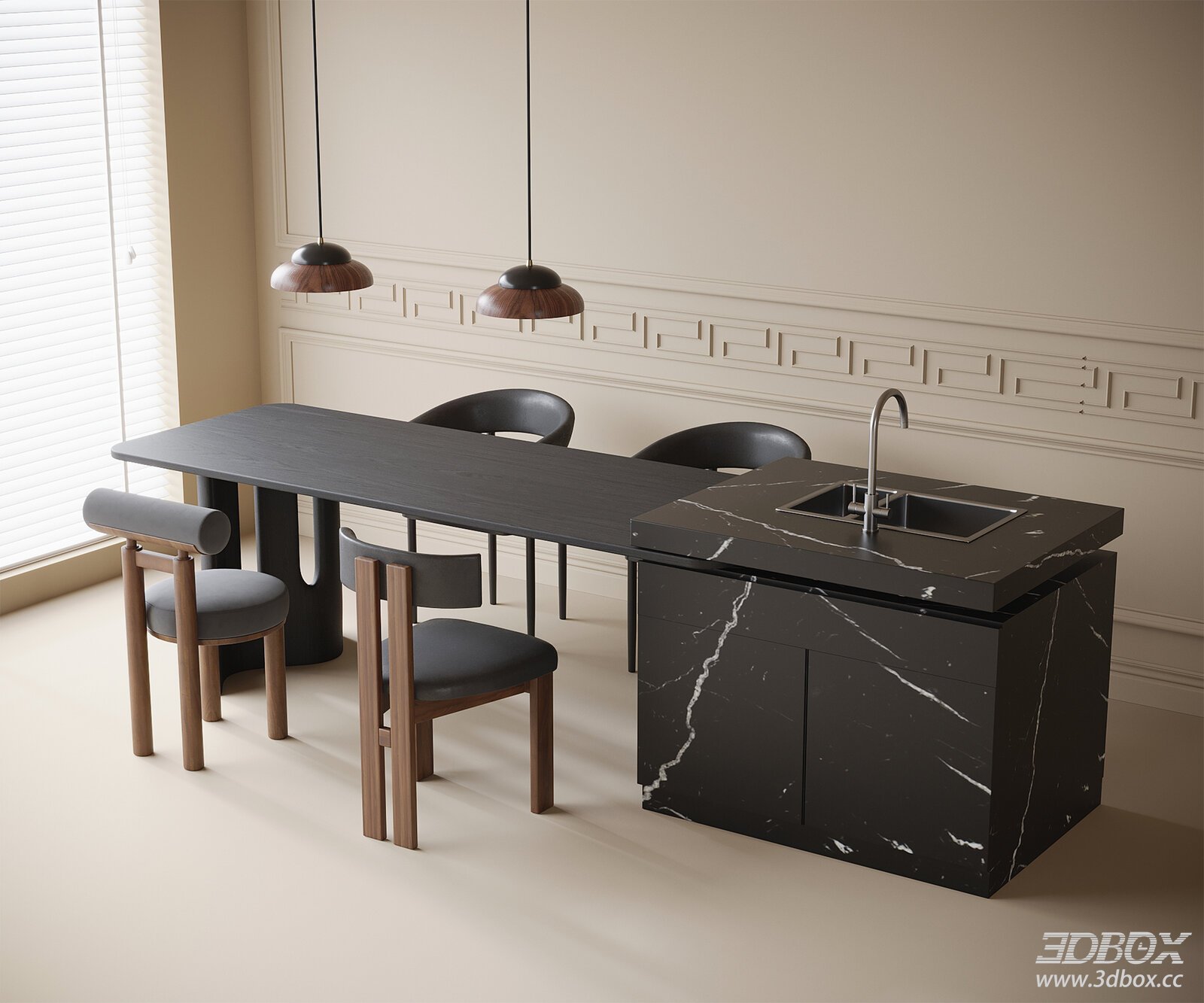 Modern Dining Table and Chairs with Sink