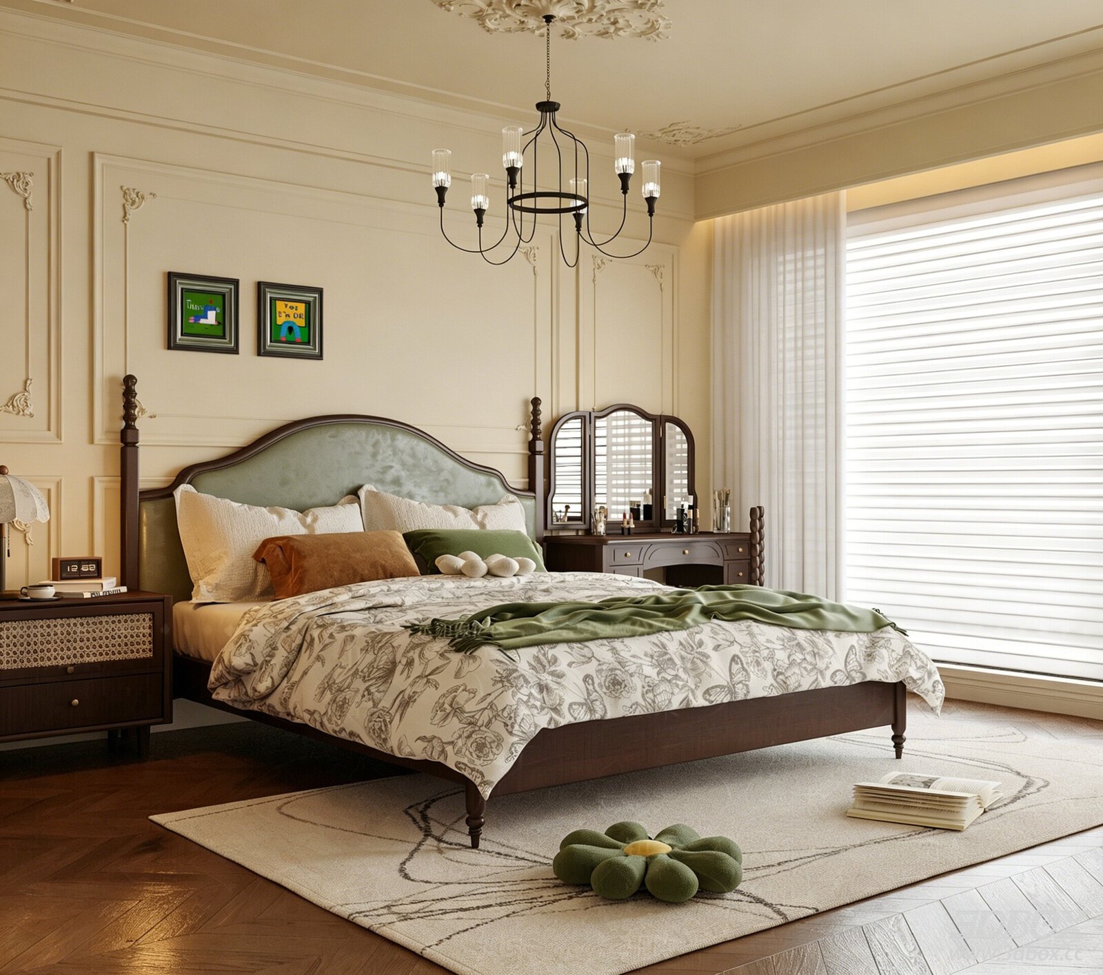 French - style Master Bedroom with Double - bed and Dressing Table