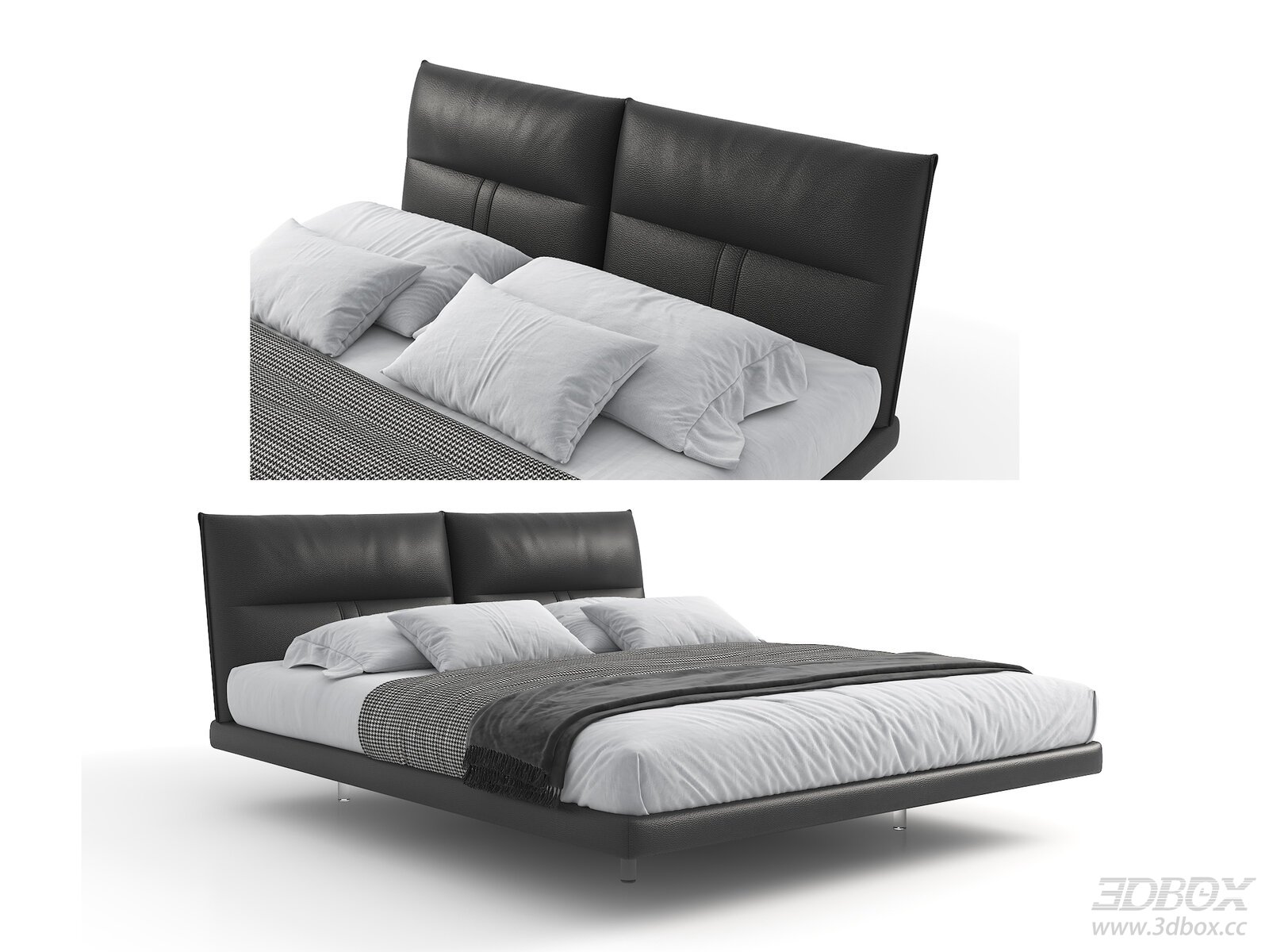 Modern Floating Bed with Leather Headboard