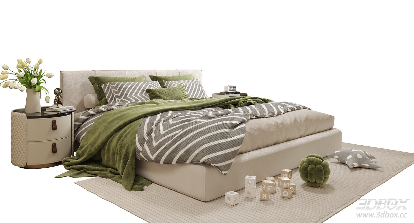 Modern Double Bed with Nightstand