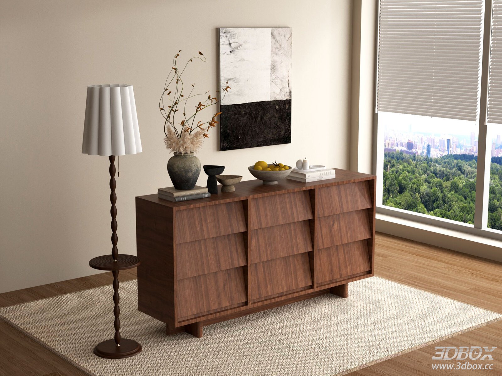 Vintage - style Sideboard with Floor Lamp
