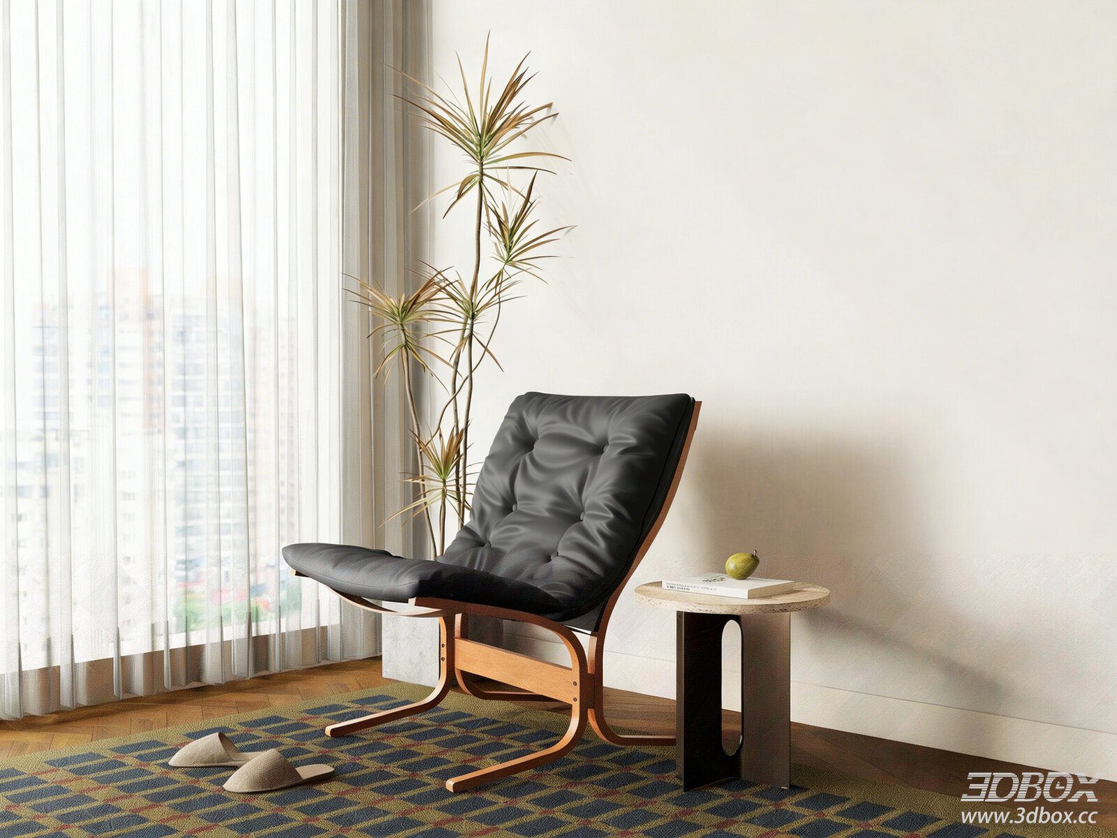 Vintage - style Lounge Chair with Side Table