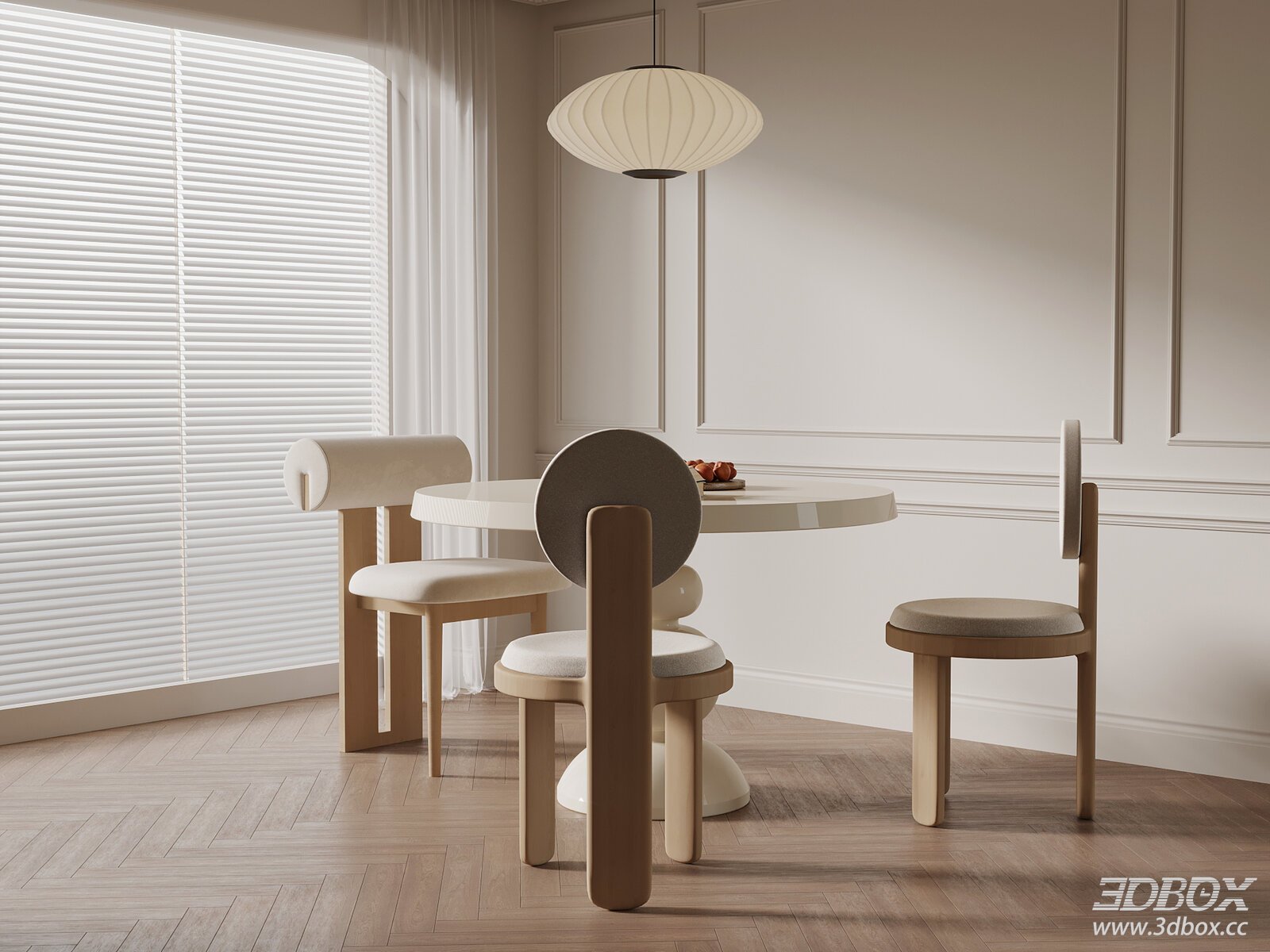Cream - style Round Dining Table and Chairs