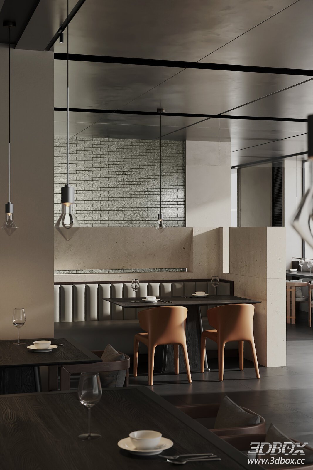 Modern Restaurant Interior with Dining Sets