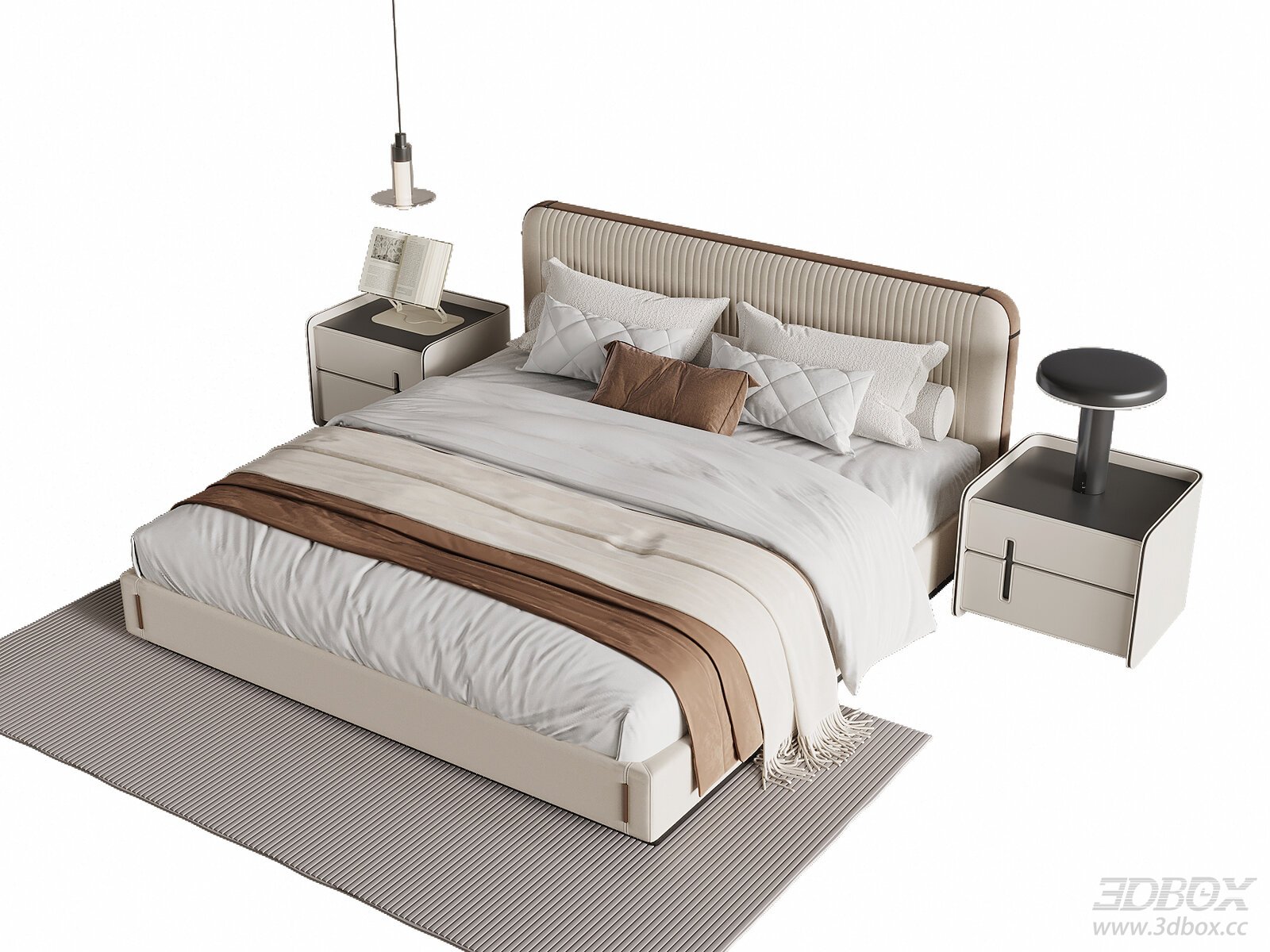 Modern Minimalist Double Bed with Nightstands