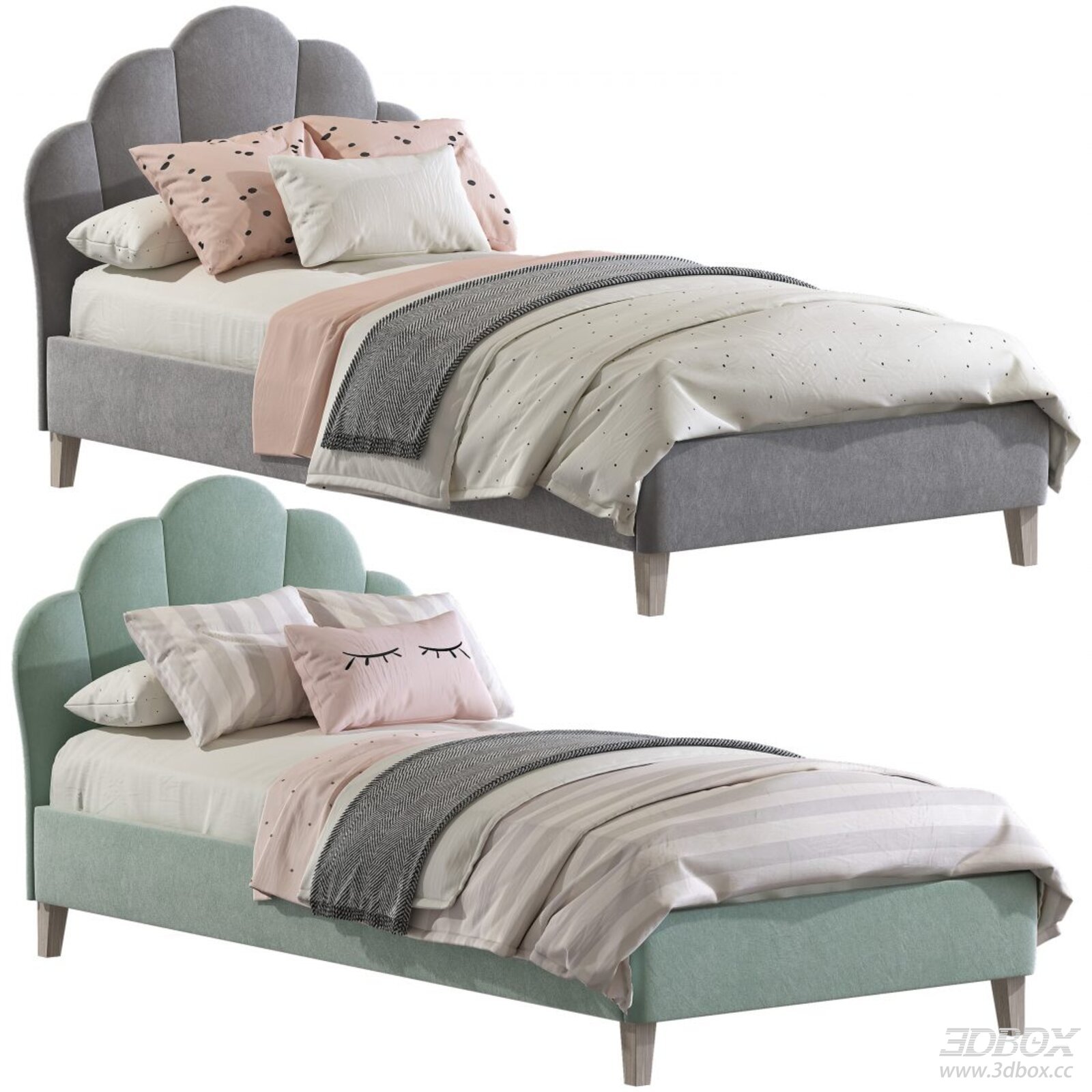 Modern Upholstered Single Bed with Decorative Headboard