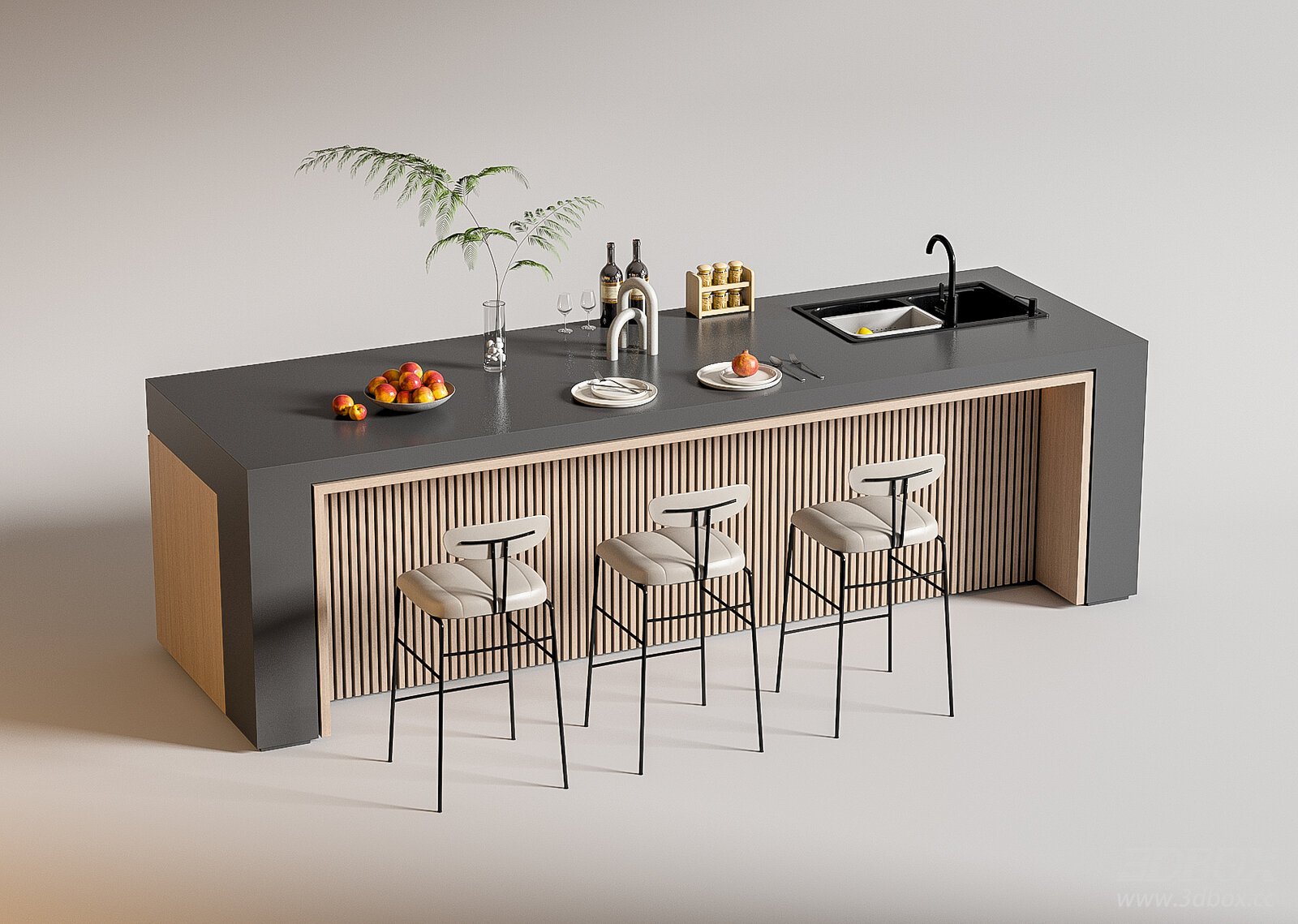Modern Kitchen Island with Bar Stools