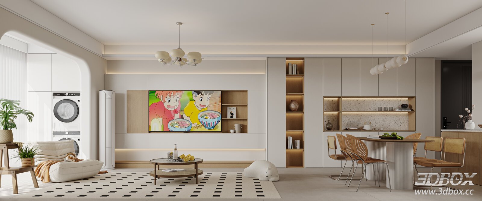 Modern Cream - style Living and Dining Room