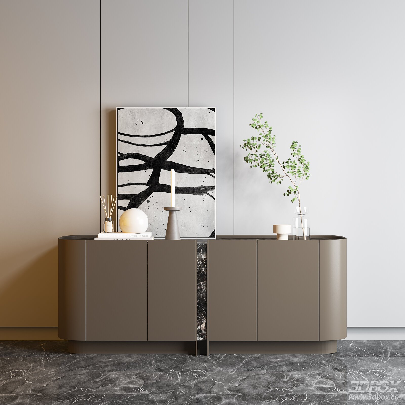 Modern Sideboard with Decorative Items