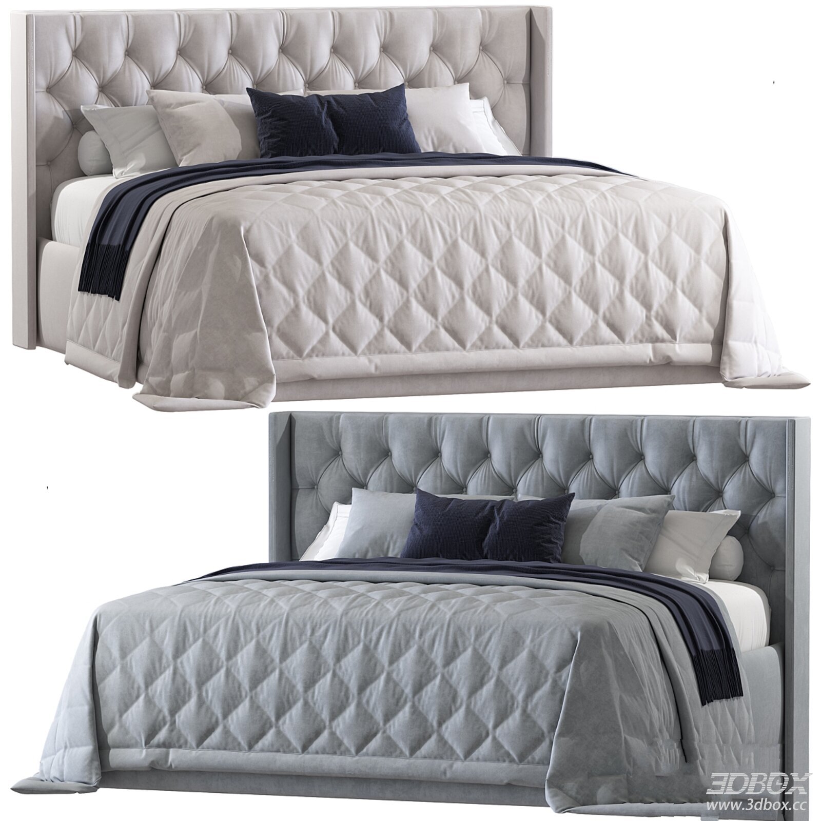 Upholstered Double Bed with Tufted Headboard