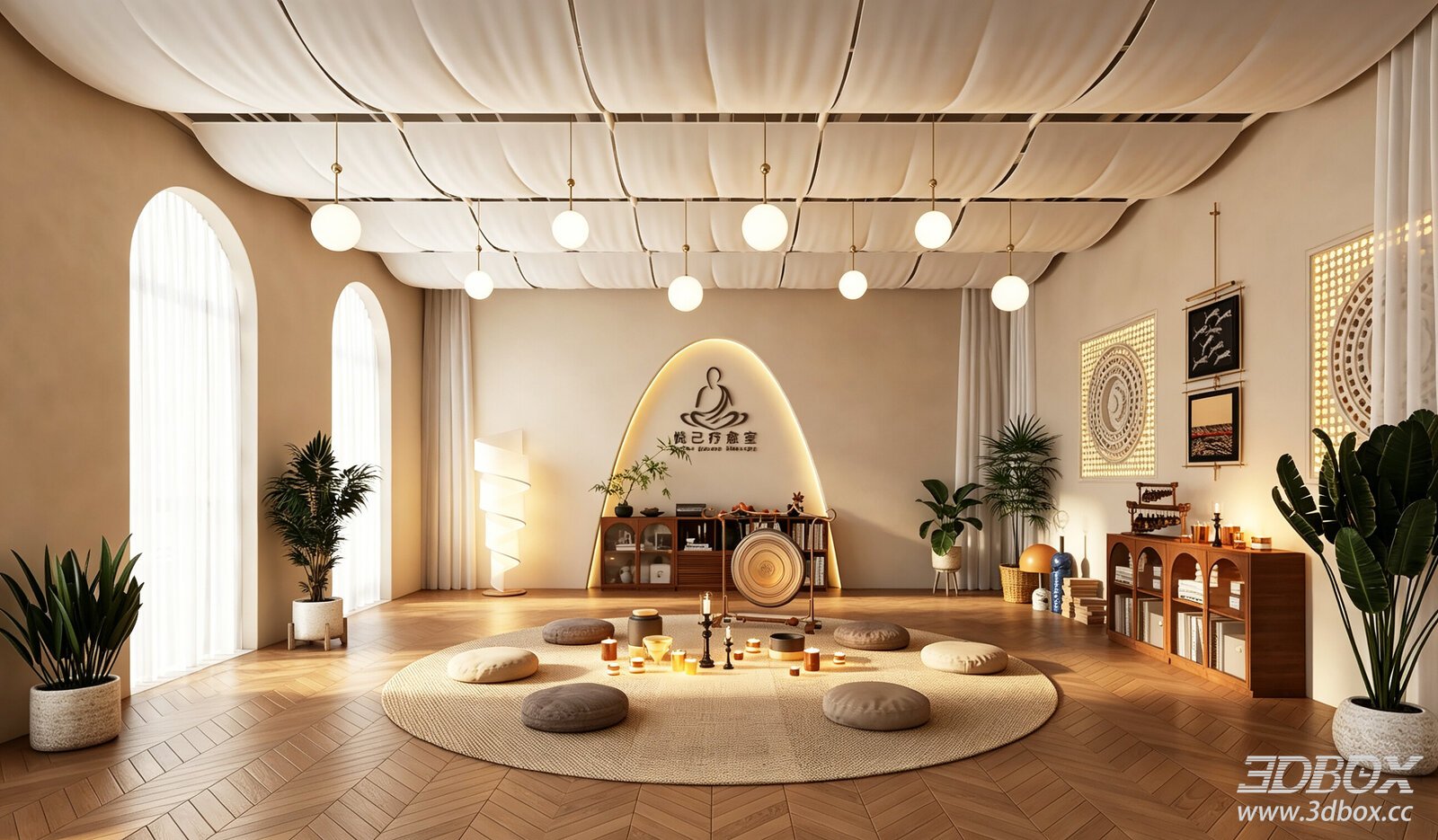 Serene Meditation Room with Soft Furnishings