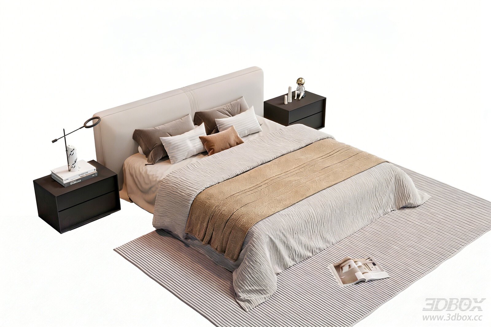 Modern Minimalist Double Bed with Nightstands