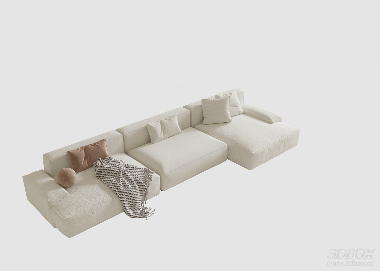 Modern Sectional Sofa with Pillows and Blanket