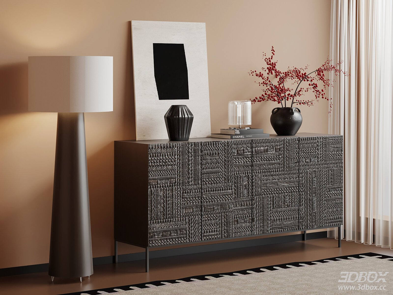 Mid - century Sideboard with Intricate Patterns
