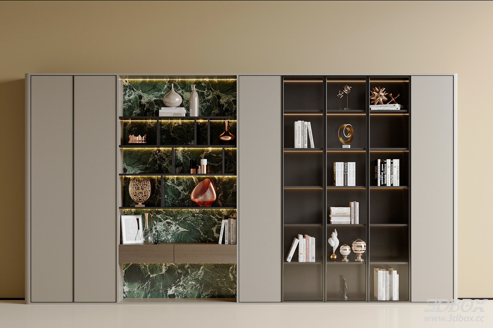 Modern Italian Bookcase with Decorations