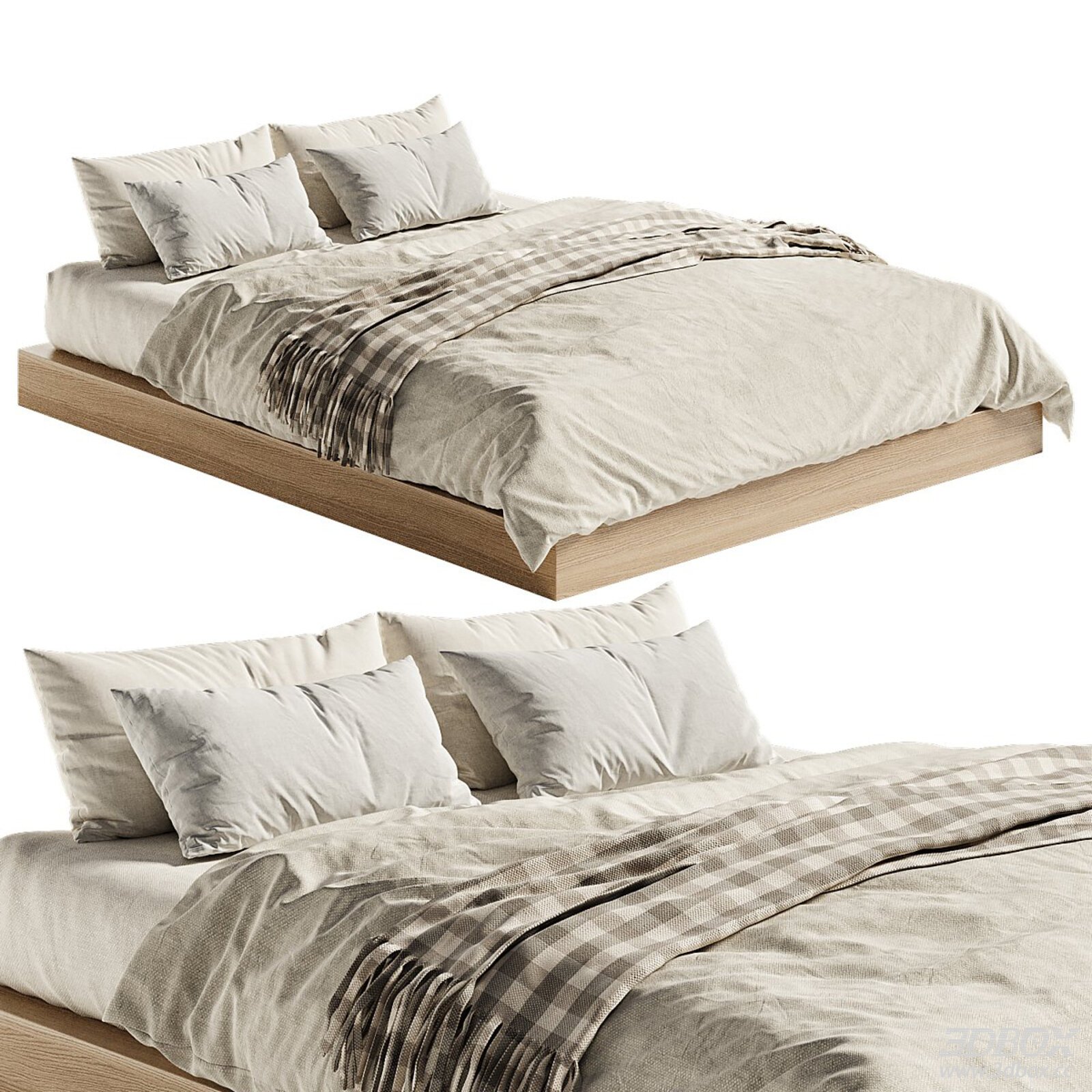 Minimalist Double Bed with Bedding