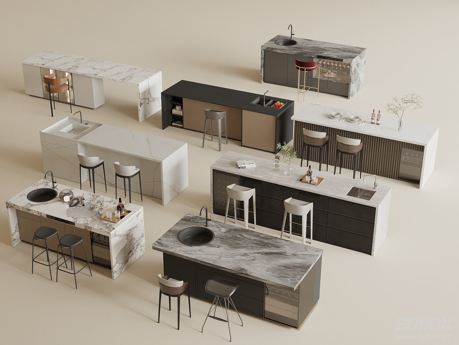 Modern Bar Counter and Stools