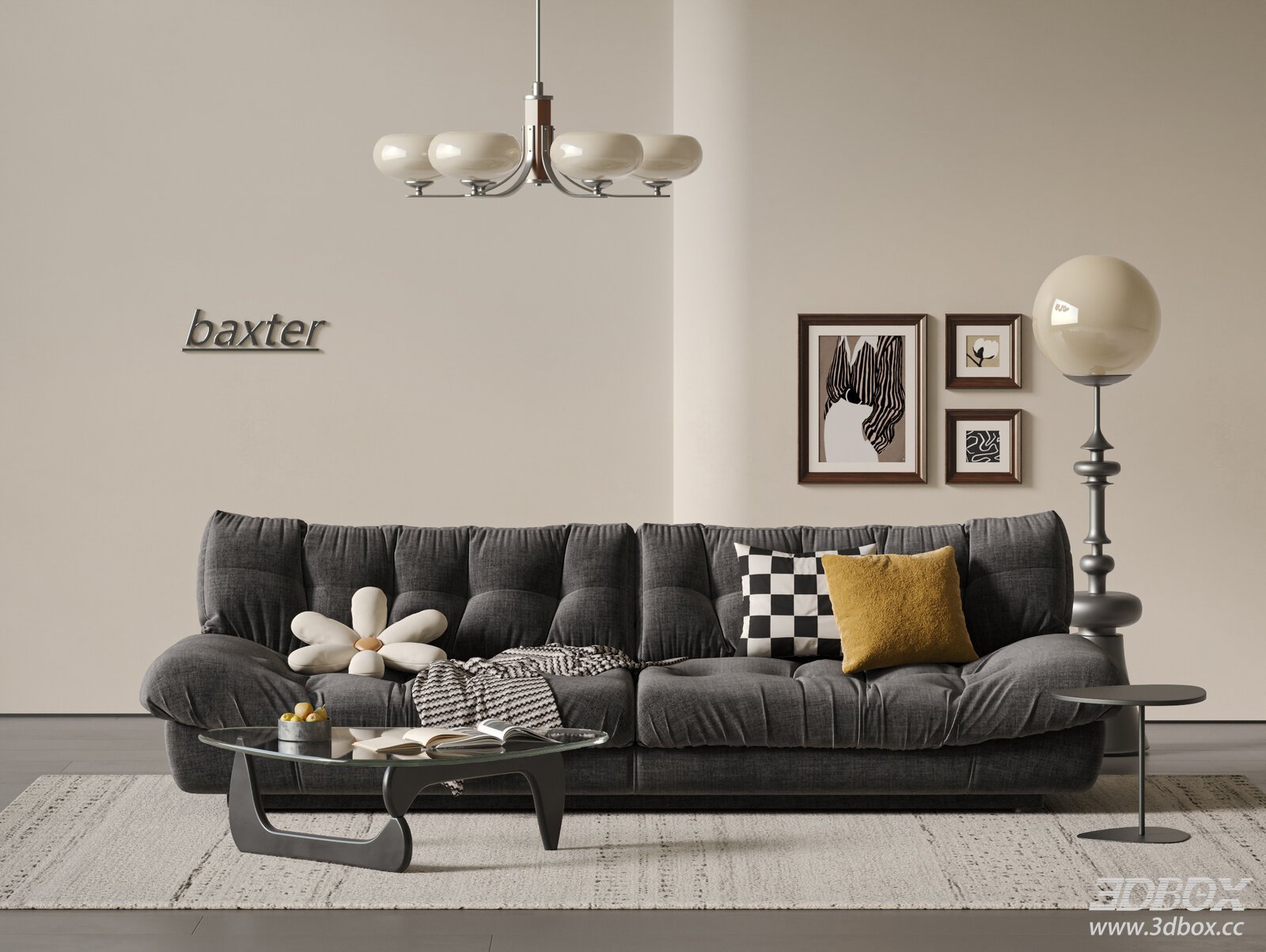Modern Mid - Century Double Sofa with Decor