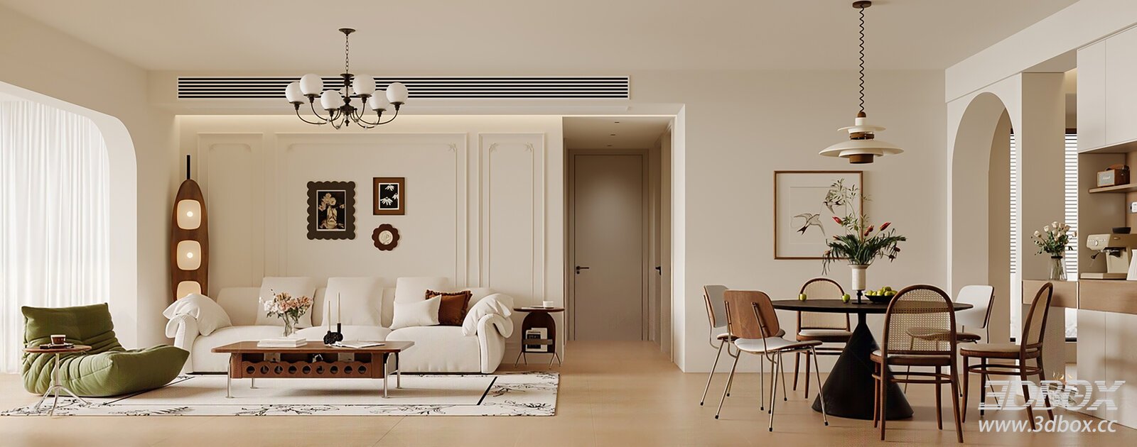 French Mid - Century Style Living and Dining Room
