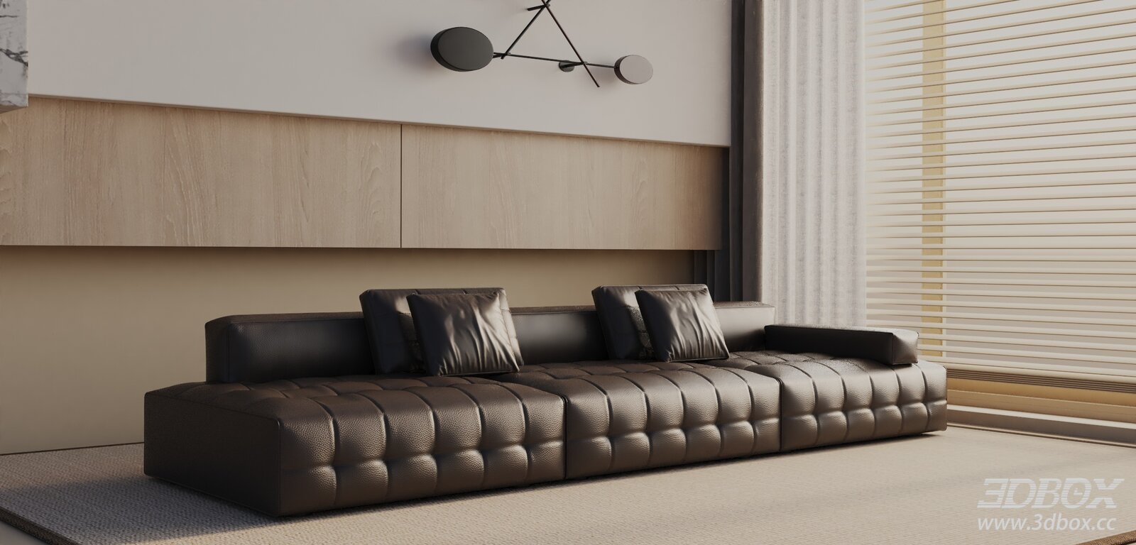 Modern Leather Sofa with Pillows
