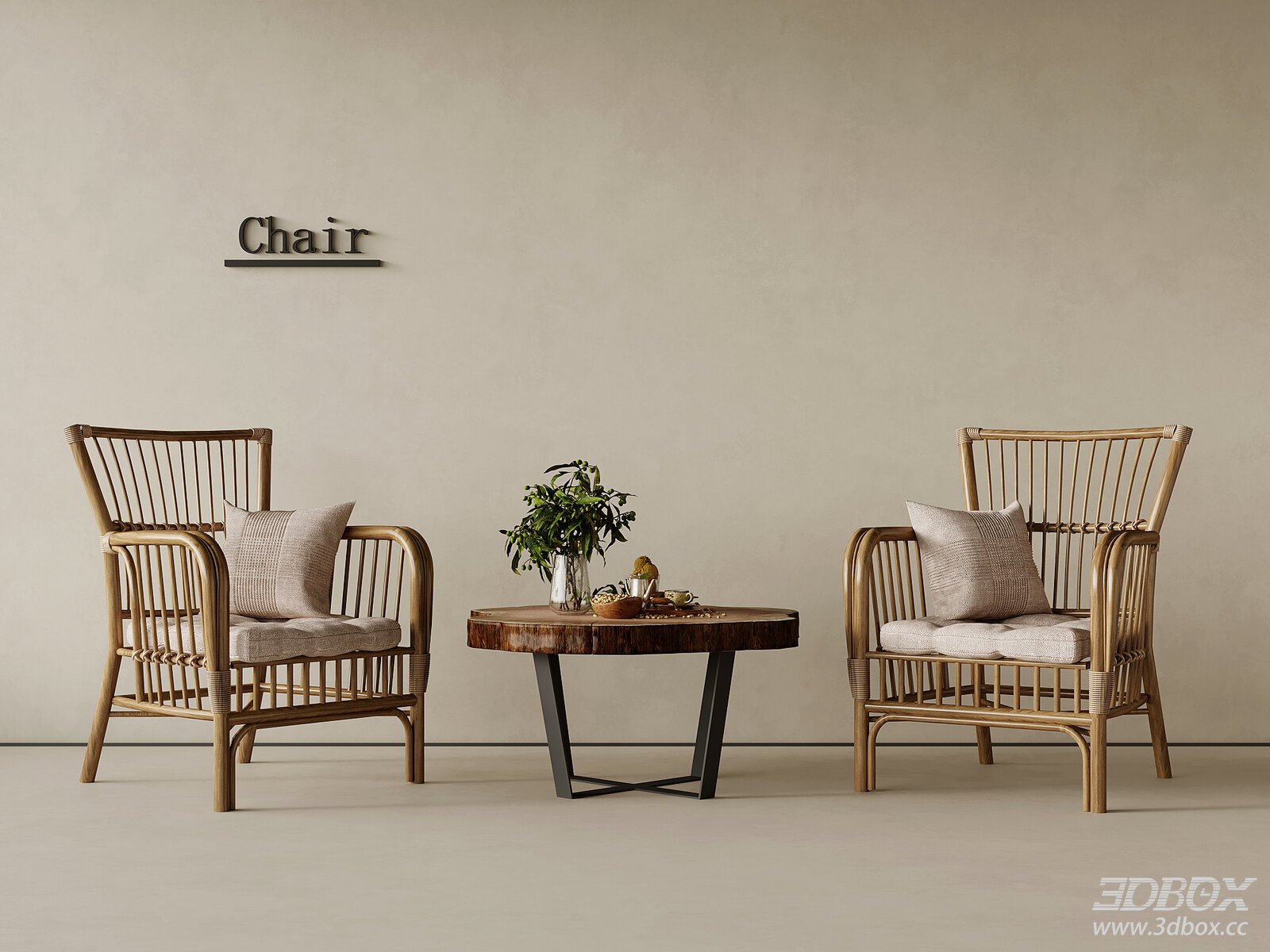 Wabi - Sabi Style Rattan Armchairs with Coffee Table