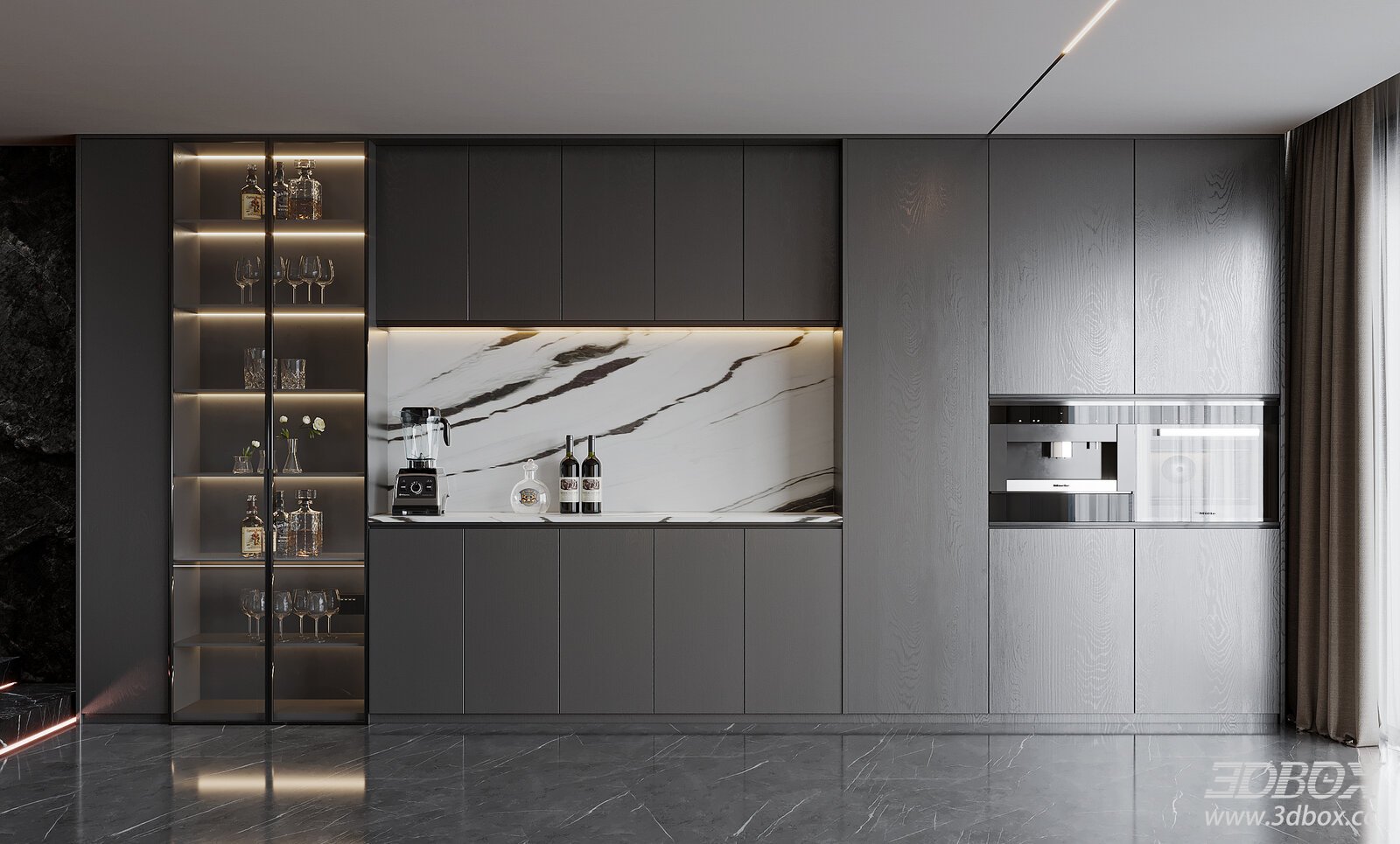 Modern Wine Cabinet with Illuminated Shelves