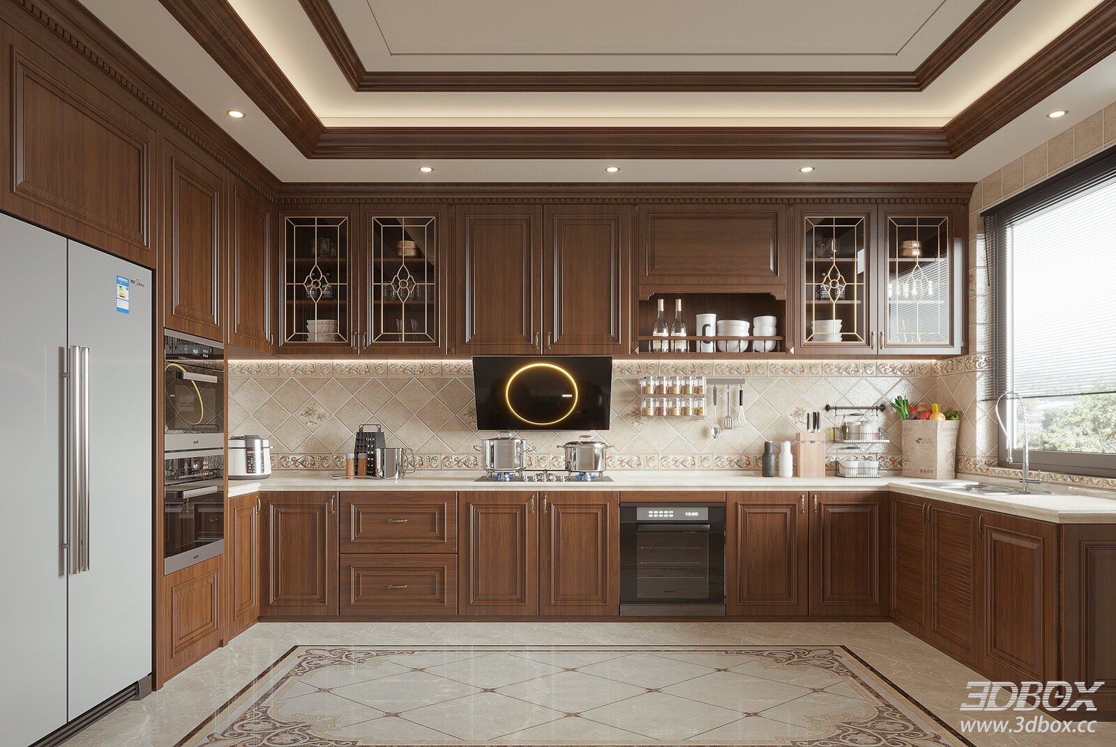 American - style Kitchen with Wooden Cabinets
