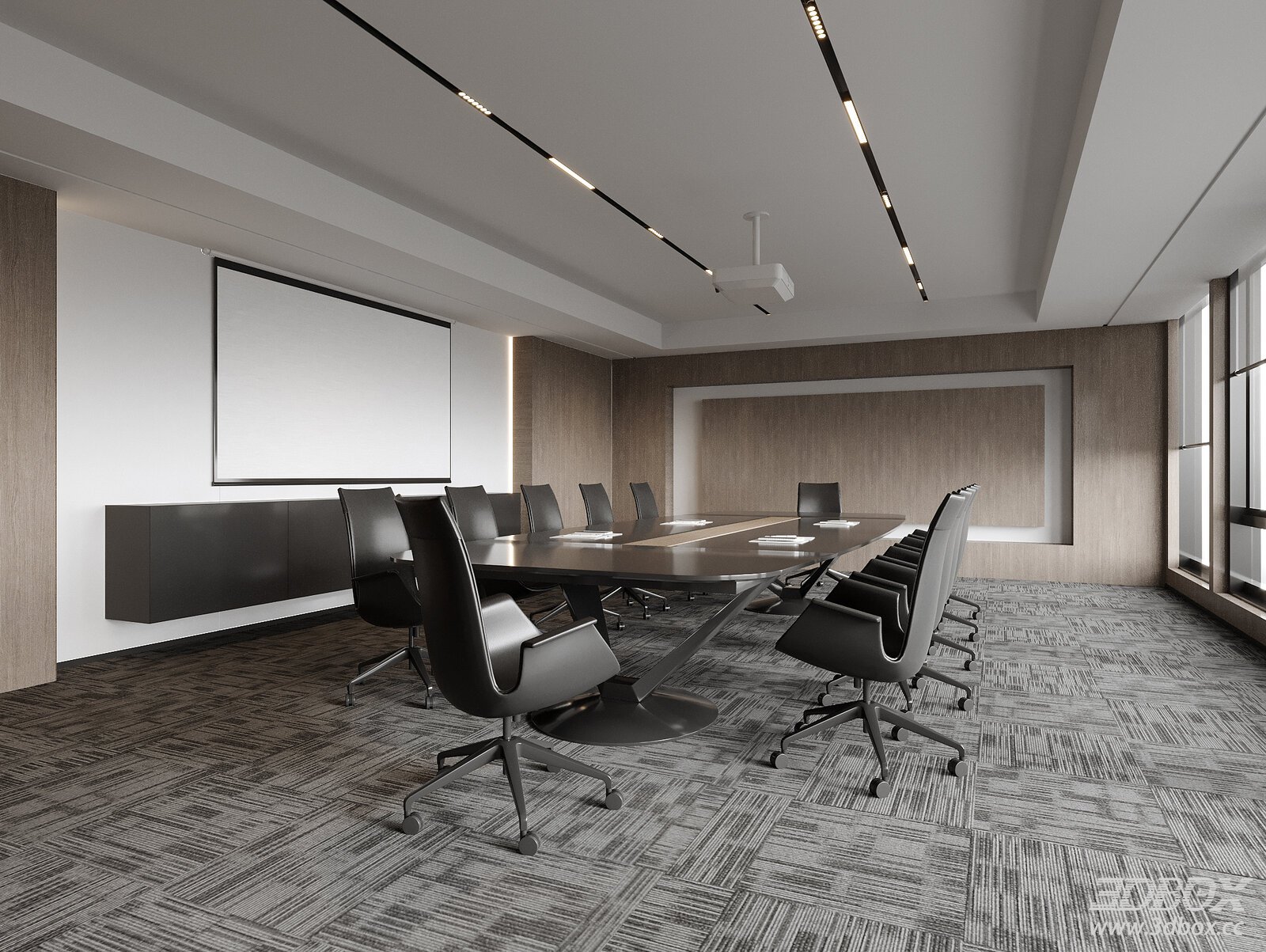 Modern Meeting Room with Conference Table and Office Chairs