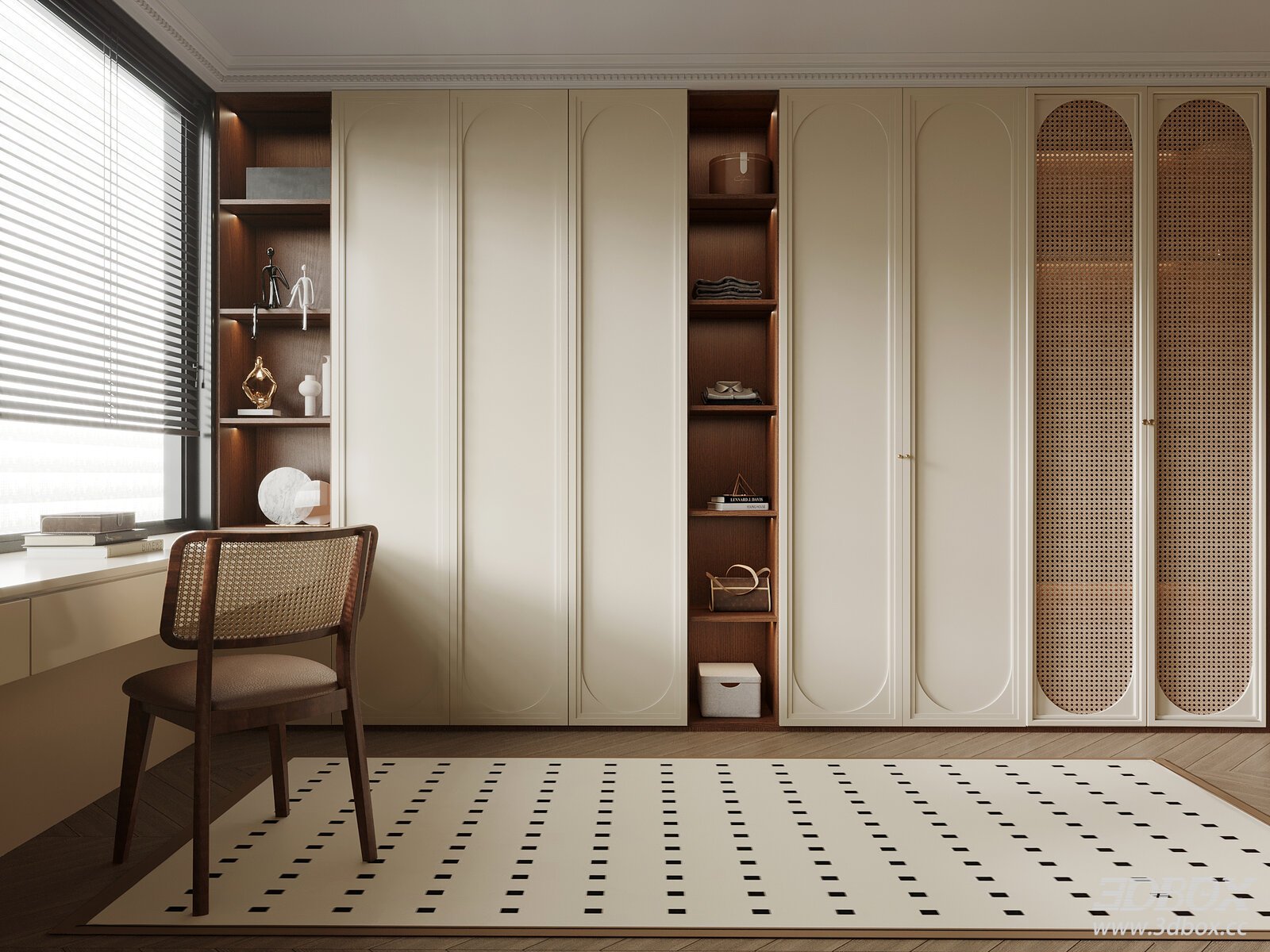French Mid - Century Dressing Room with Wardrobe and Desk