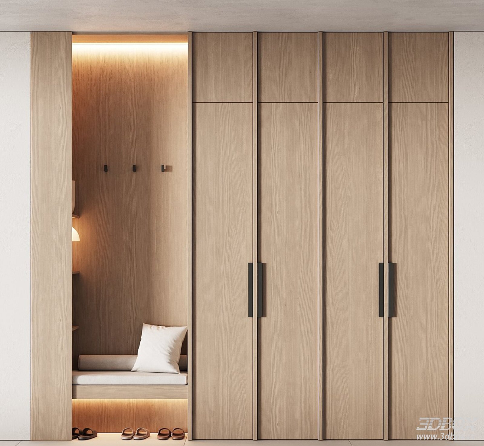 Modern Wooden Wardrobe with Bench