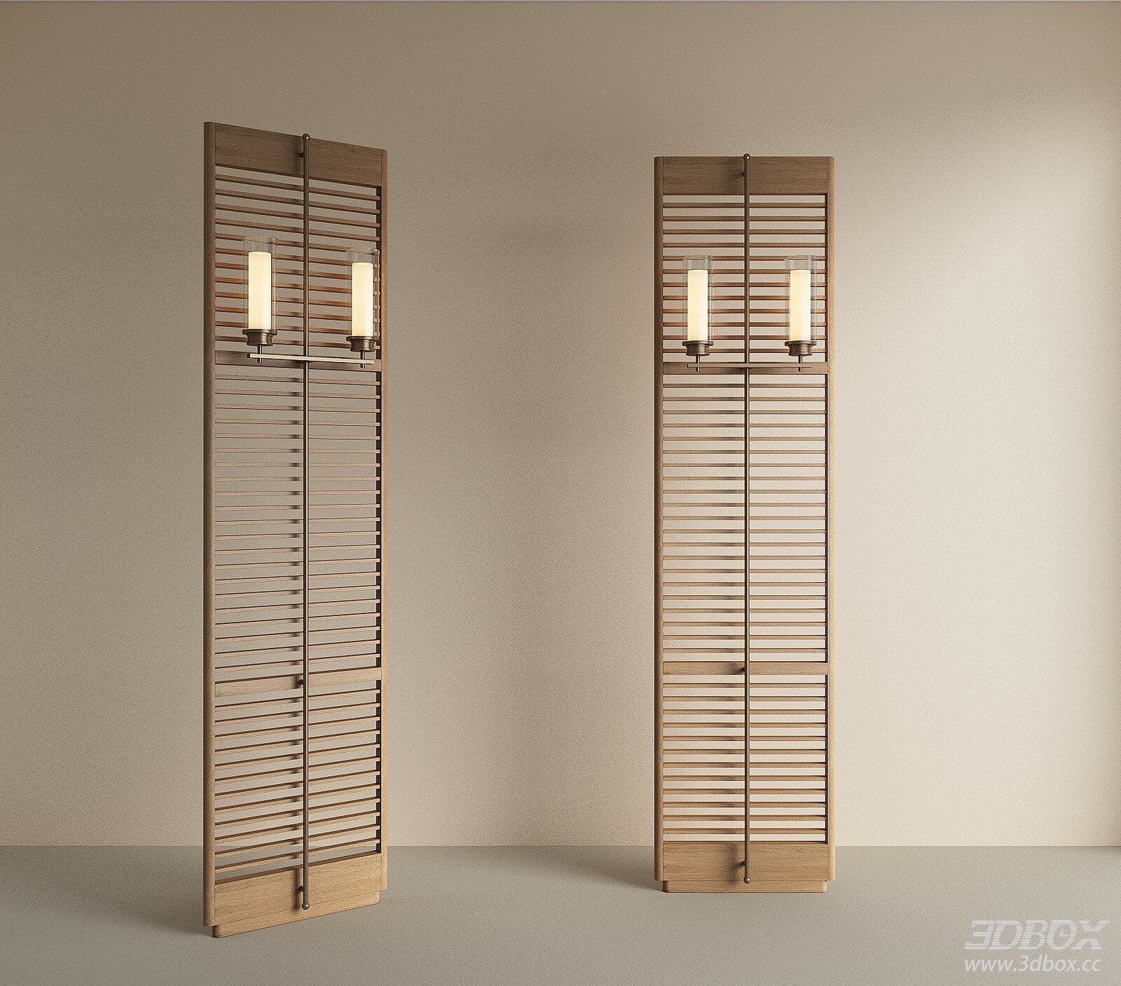 Modern Wooden Room Divider with Wall - mounted Lights