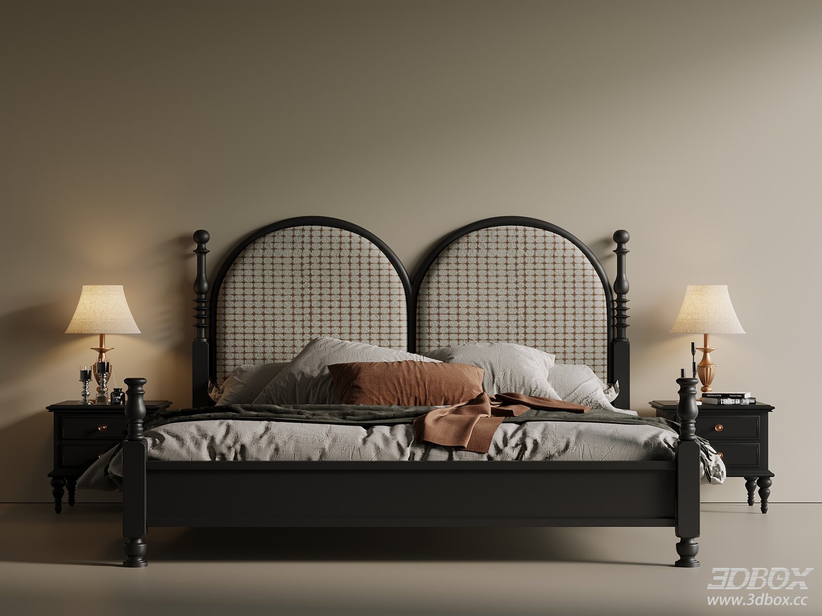 French - Italian Style Double Bed with Woven Headboard